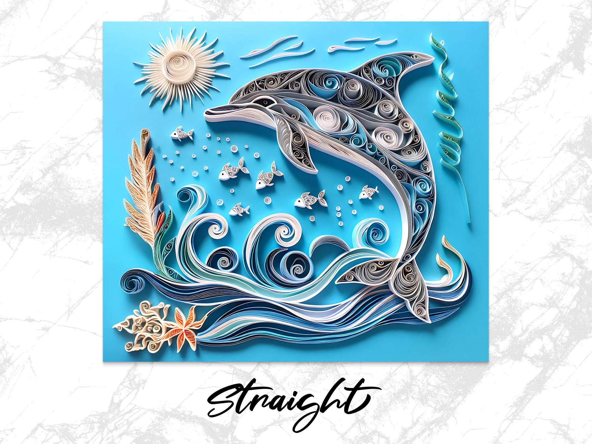 Dolphin Tumbler Wrap: Quilling Art Ocean Design (20oz Tumbler Digital Download PNG)