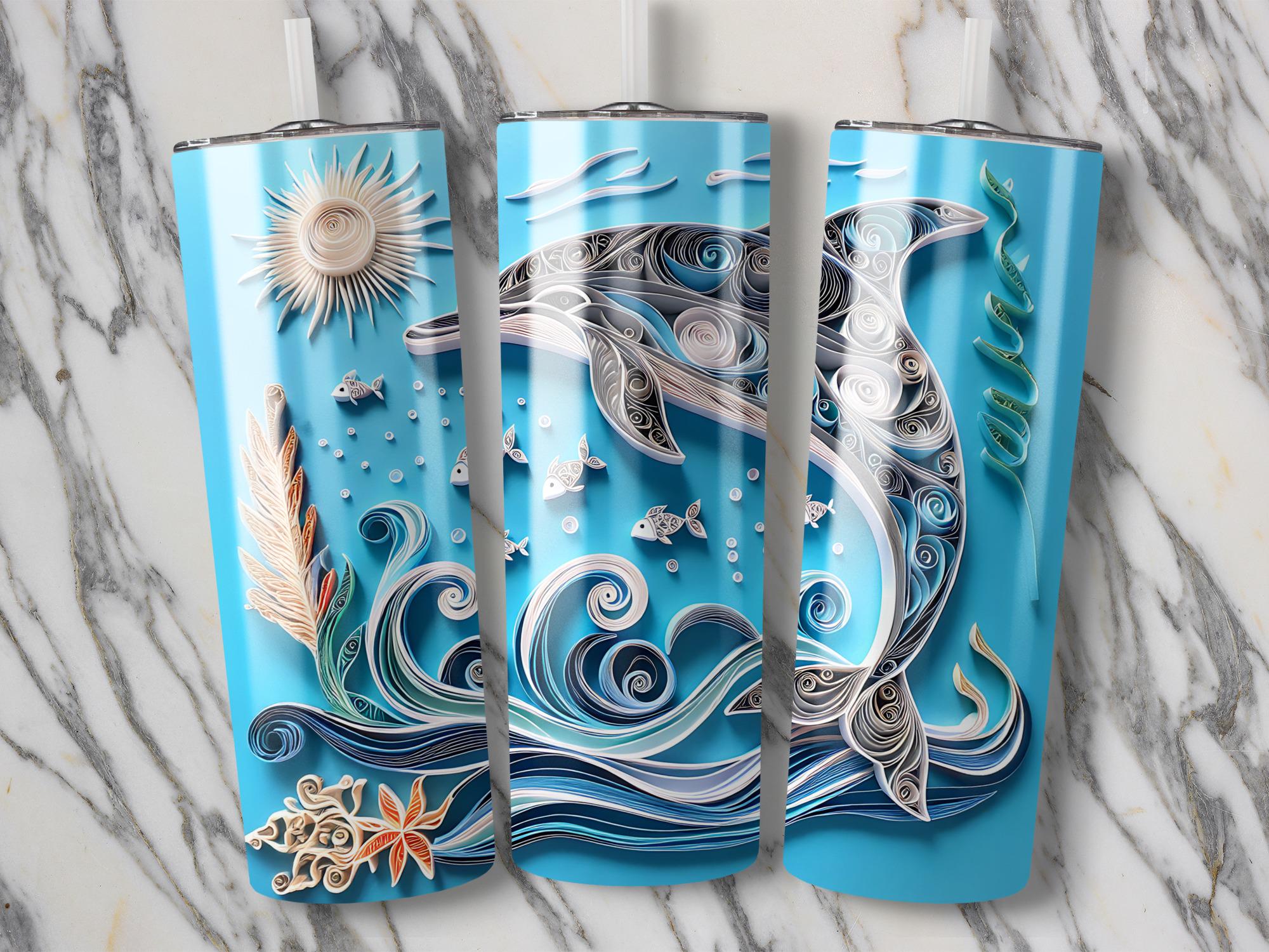 Dolphin Tumbler Wrap: Quilling Art Ocean Design (20oz Tumbler Digital Download PNG)