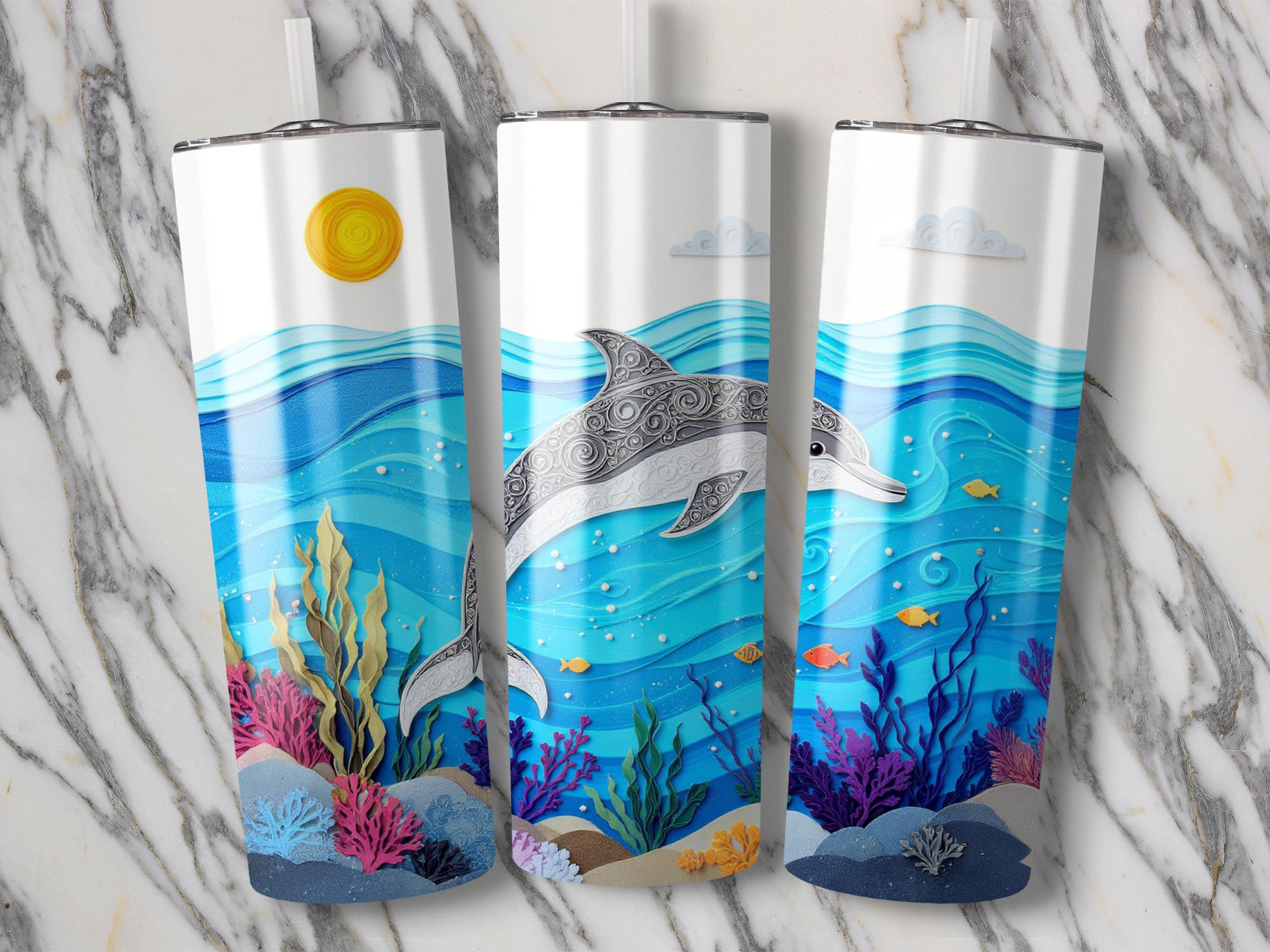 Dolphin Tumbler Wrap: Ocean Paper Quilling Design (20oz Skinny Tumbler PNG Digital Download