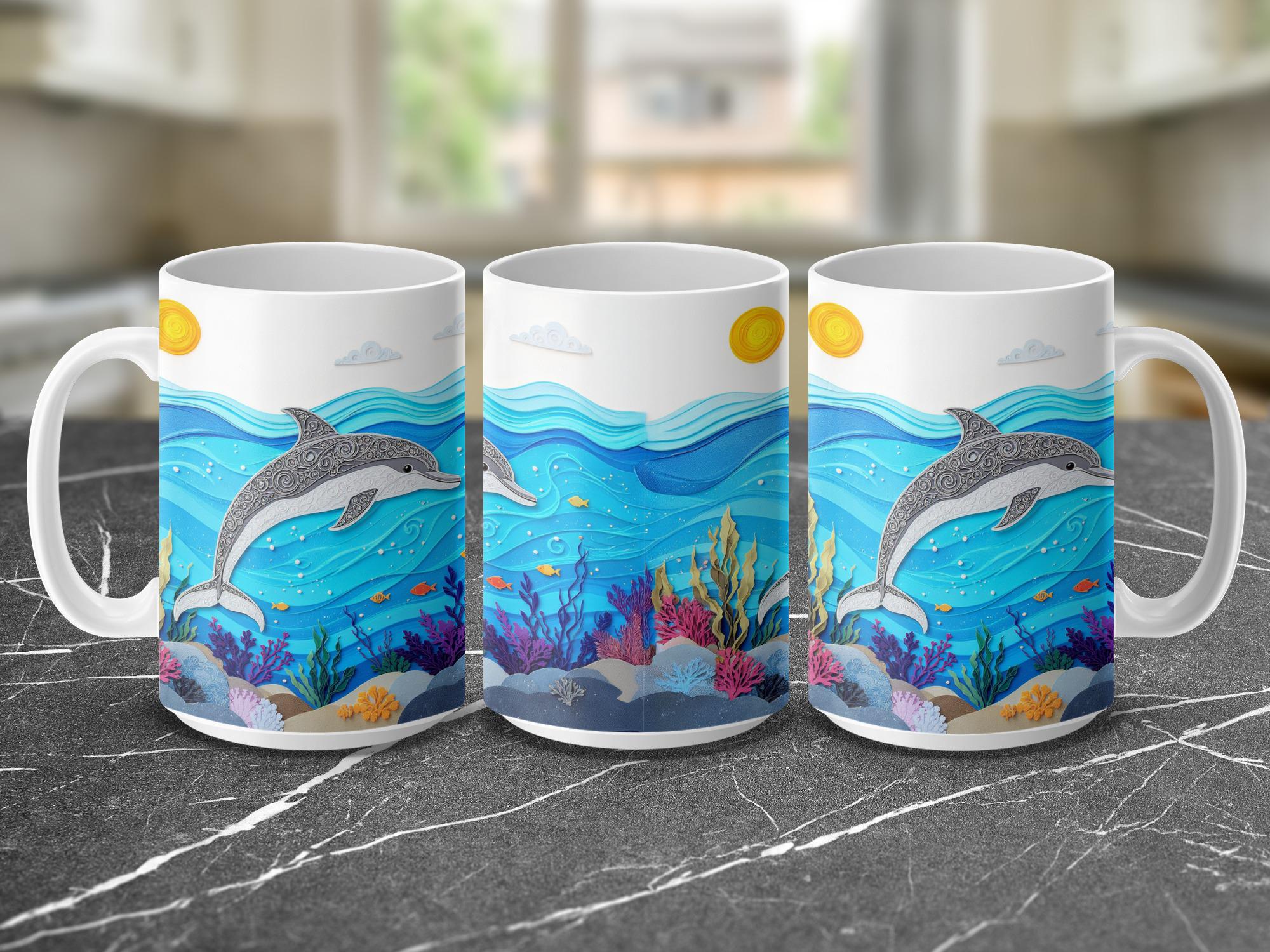 Dolphin Mug Wrap PNG: Undersea Sublimation Design (Digital Download 15oz Mug)