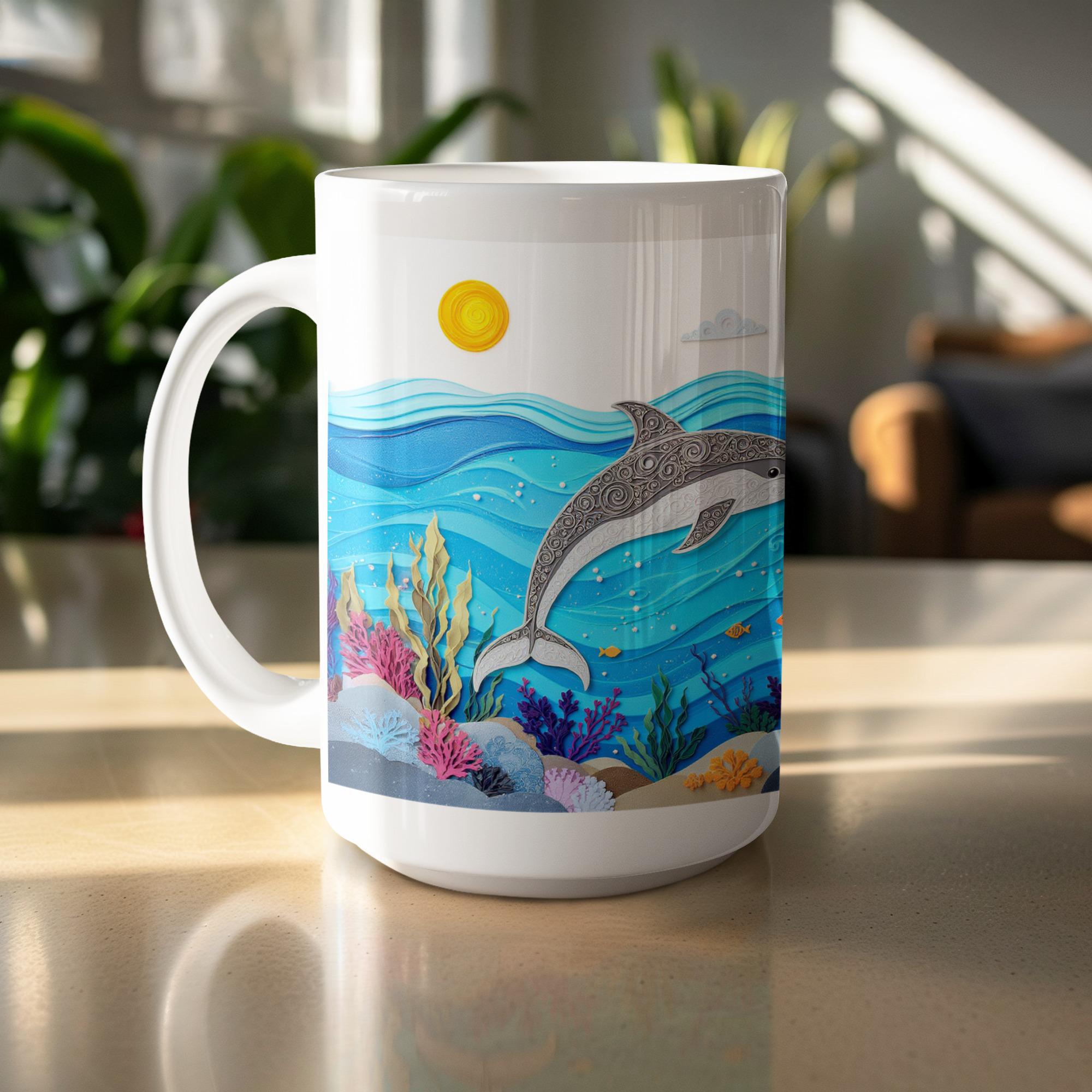 Dolphin Mug Wrap PNG: Undersea Sublimation Design (Digital Download 15oz Mug)