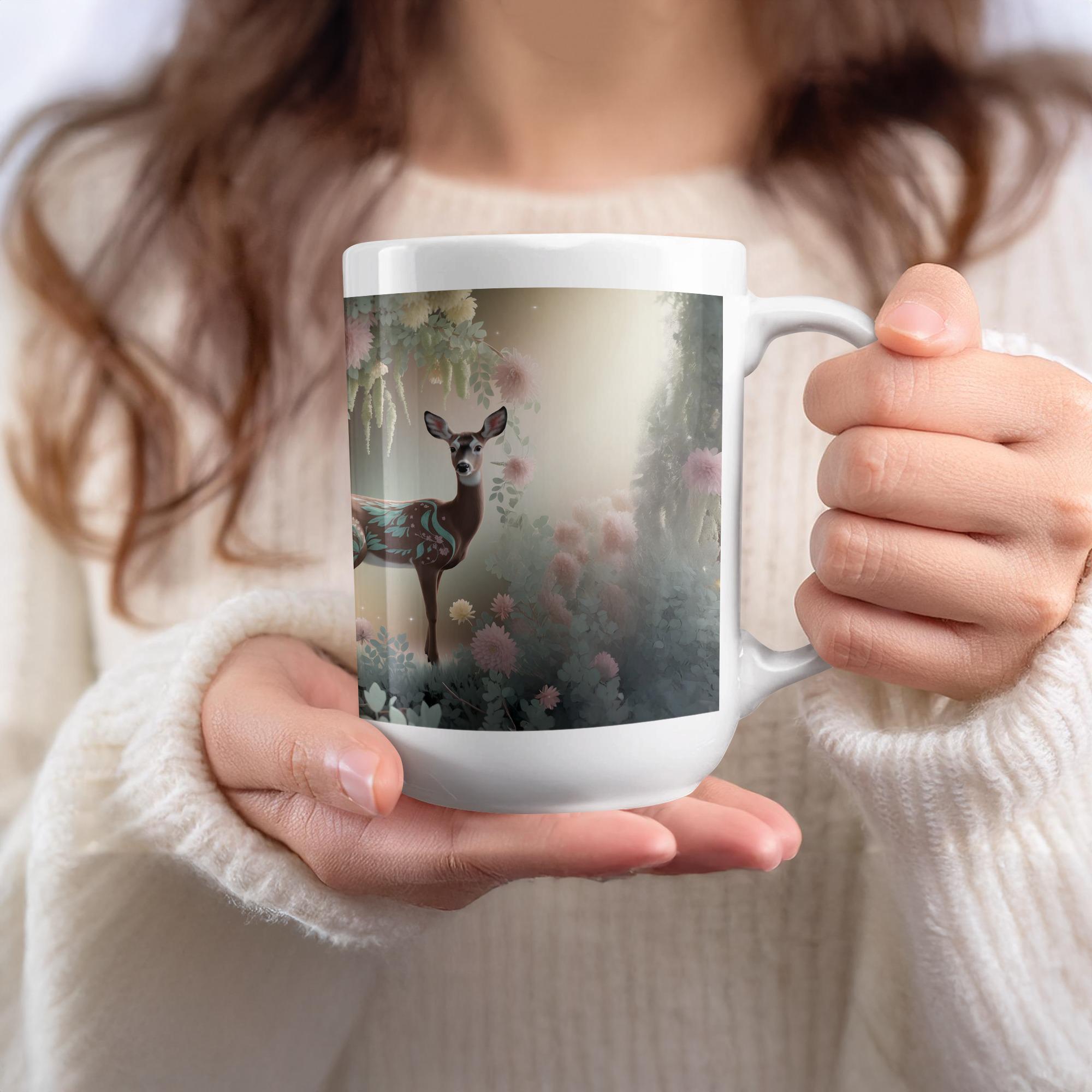 Floral Deer Mug Wrap: 15oz Sublimation Design (Digital Download)