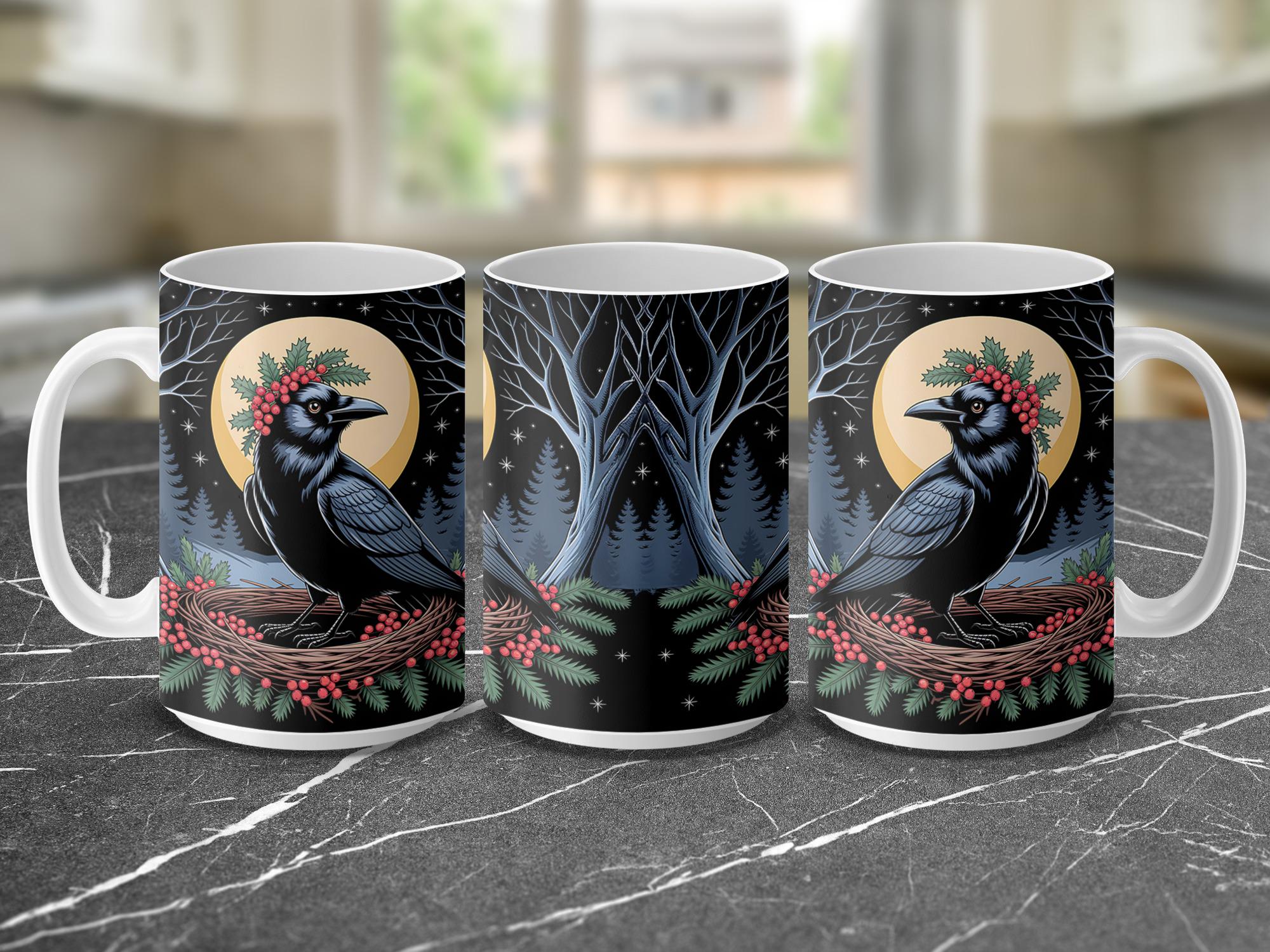 Raven Mug Wrap: Winter Solstice Crow Design (15oz PNG Digital Download
