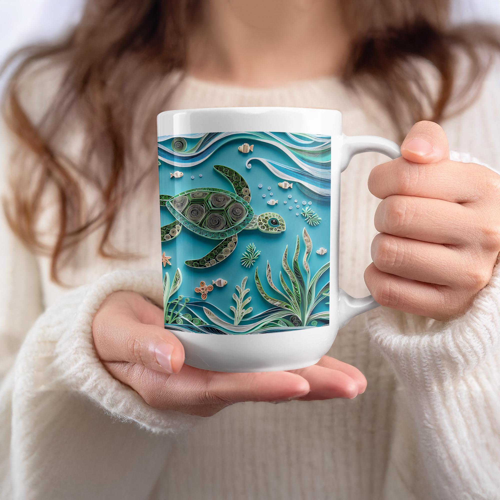 Sea Turtle Mug Wrap: Quilling Art Sublimation Design (Digital Download 15oz Mug PNG File)