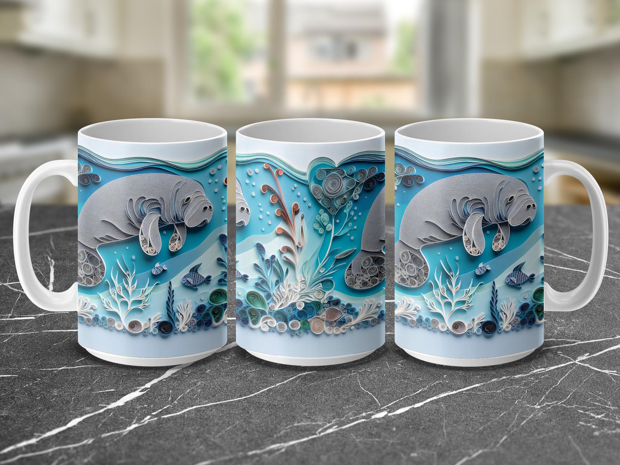 Manatee Mug Wrap PNG: Quilling Sublimation Design (Digital Download)