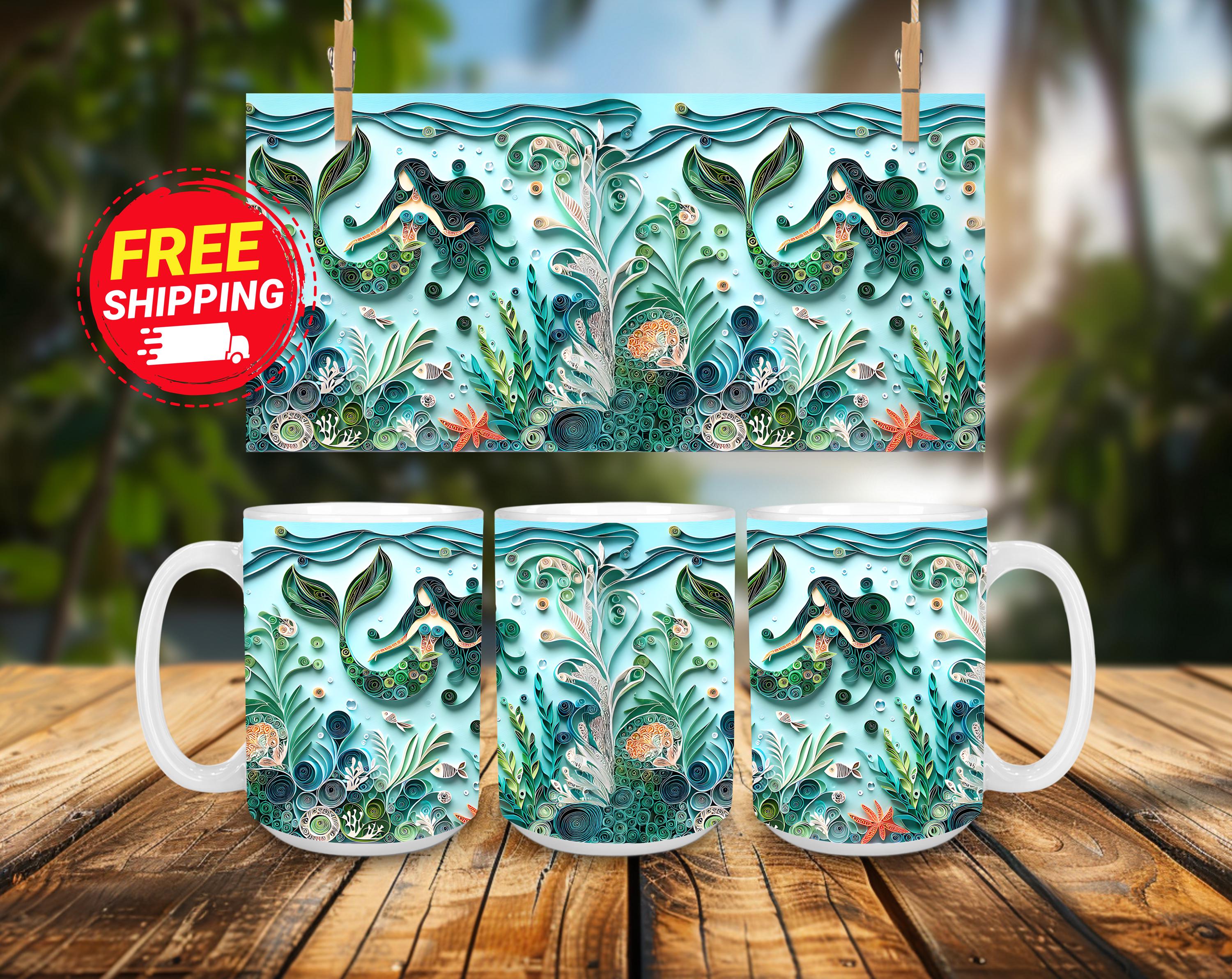 Paper Quilling Mermaid Mug: Ocean Art Coffee Cup