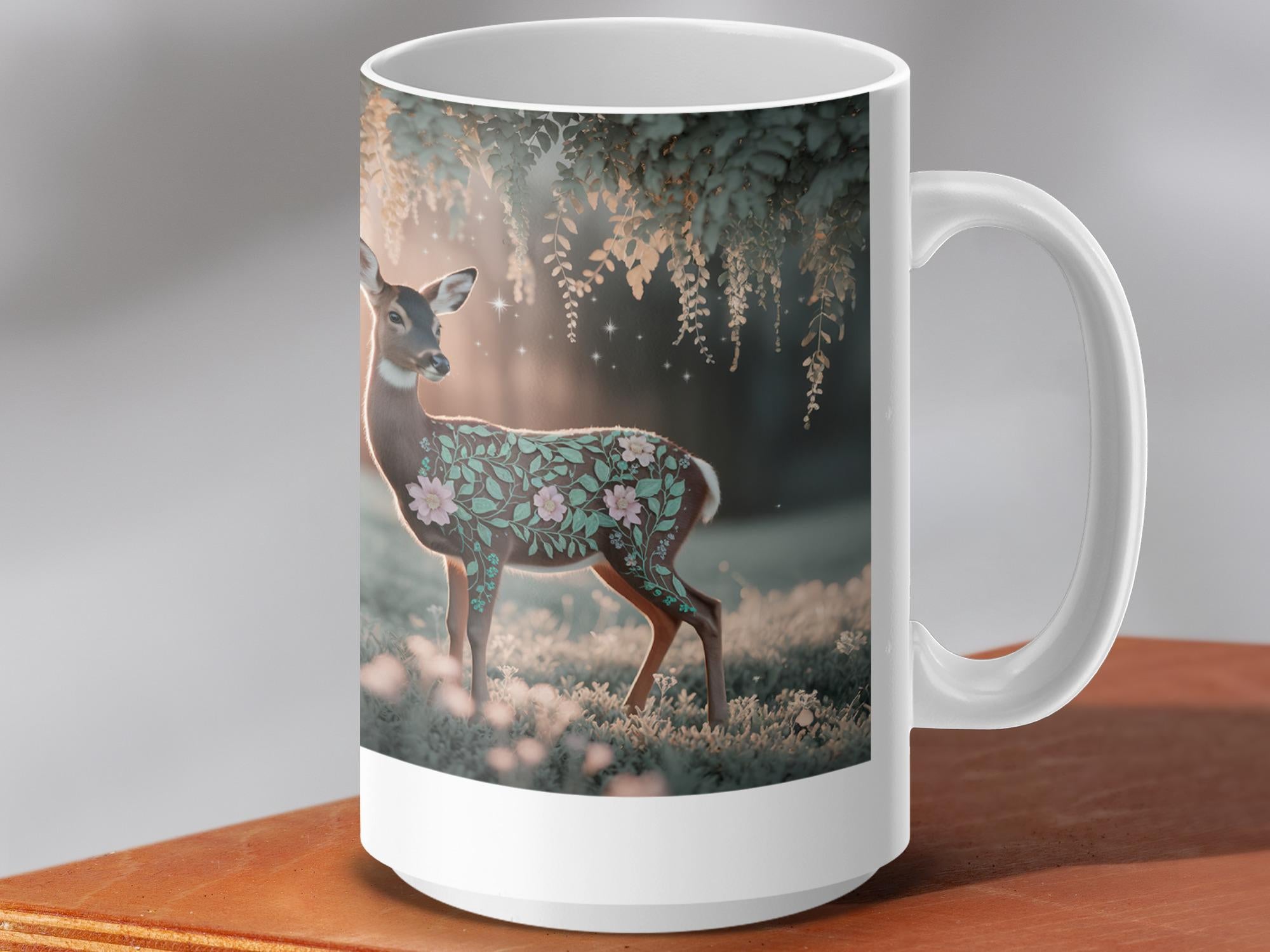 Floral Deer Coffee Mug: Whimsical Nature Lover Gift
