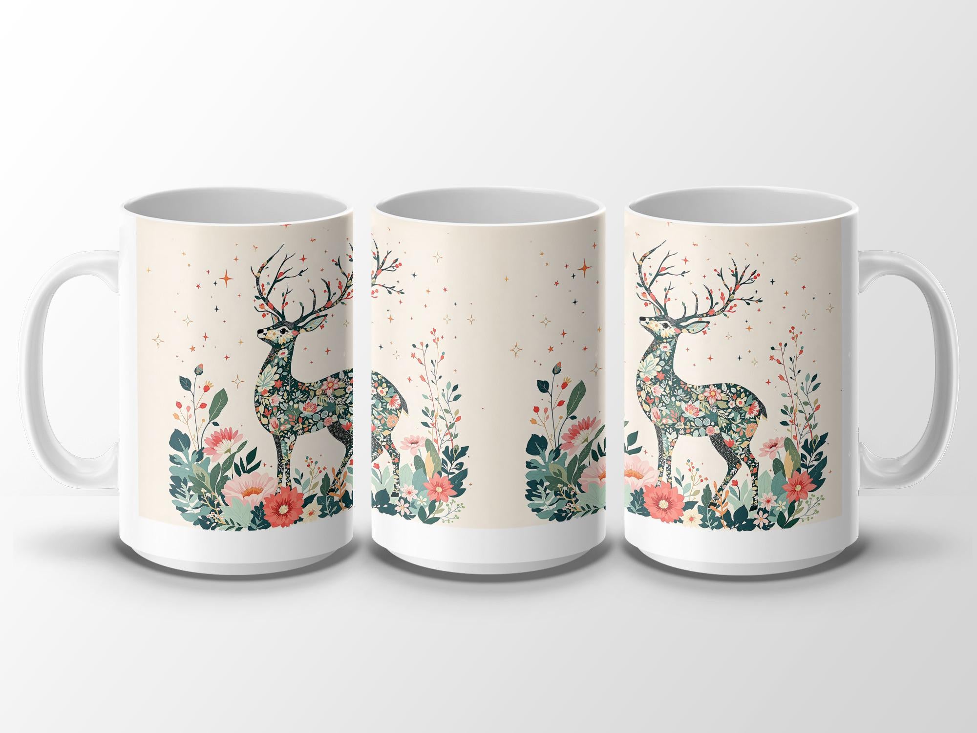 Floral Deer Coffee Mug: Cottagecore Nature Lover Gift