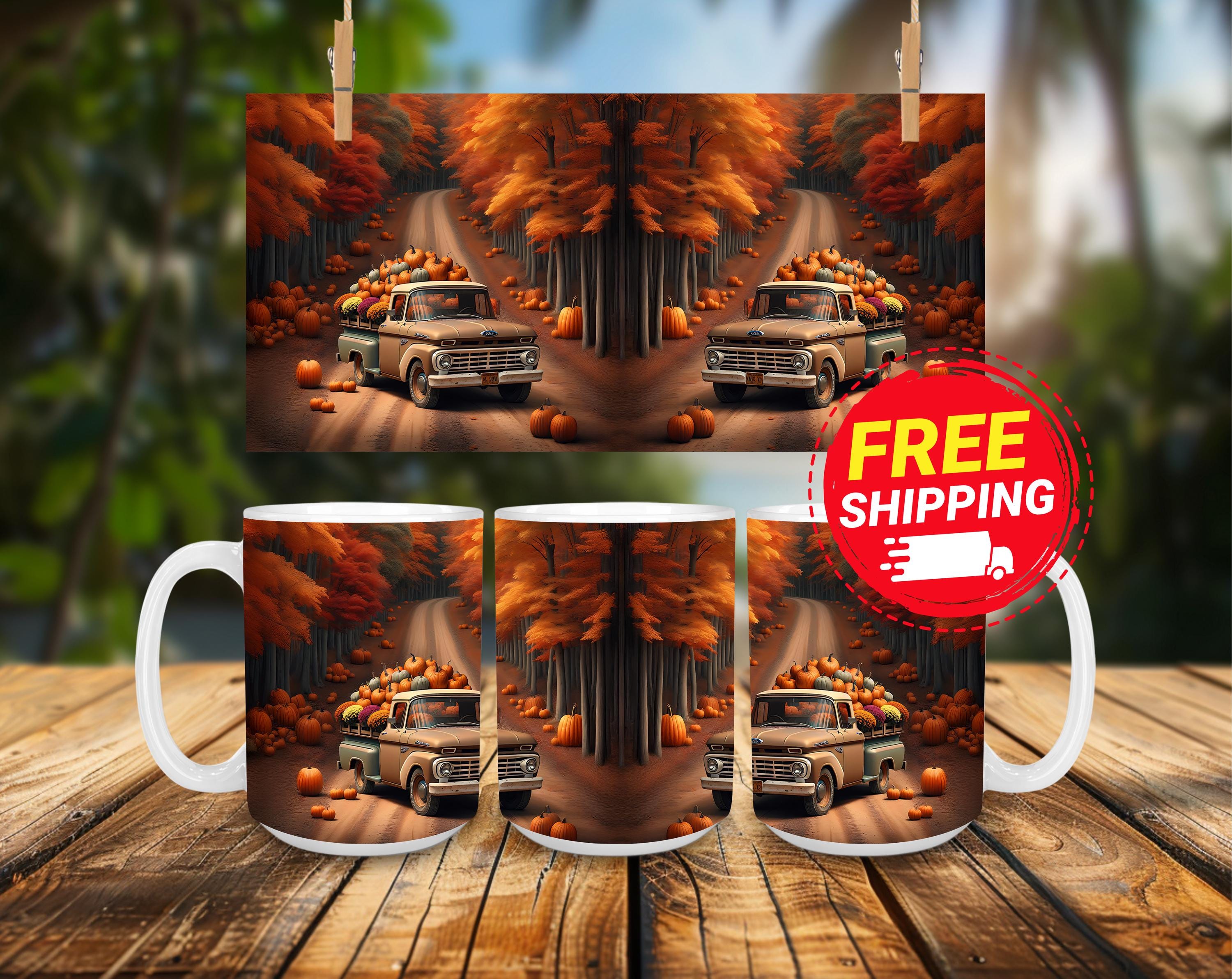 Vintage Fall Truck Mug: Autumn Decor Coffee Cup