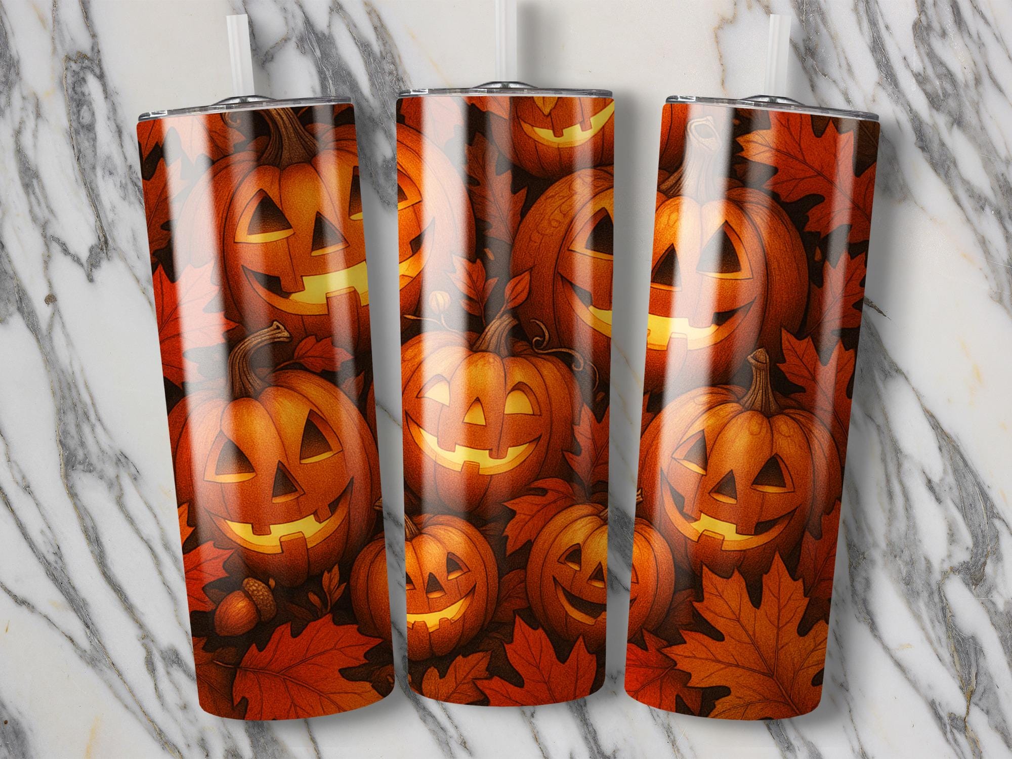 Jack O' Lantern T-Shirt & Tumbler Design: Halloween Pumpkin Faces (Digital Download)