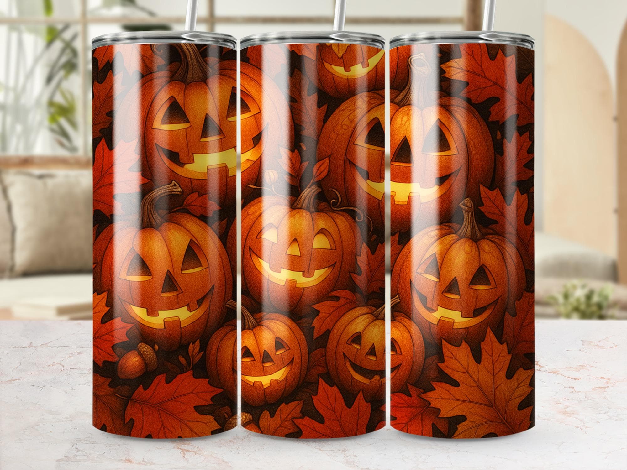 Jack O' Lantern T-Shirt & Tumbler Design: Halloween Pumpkin Faces (Digital Download)
