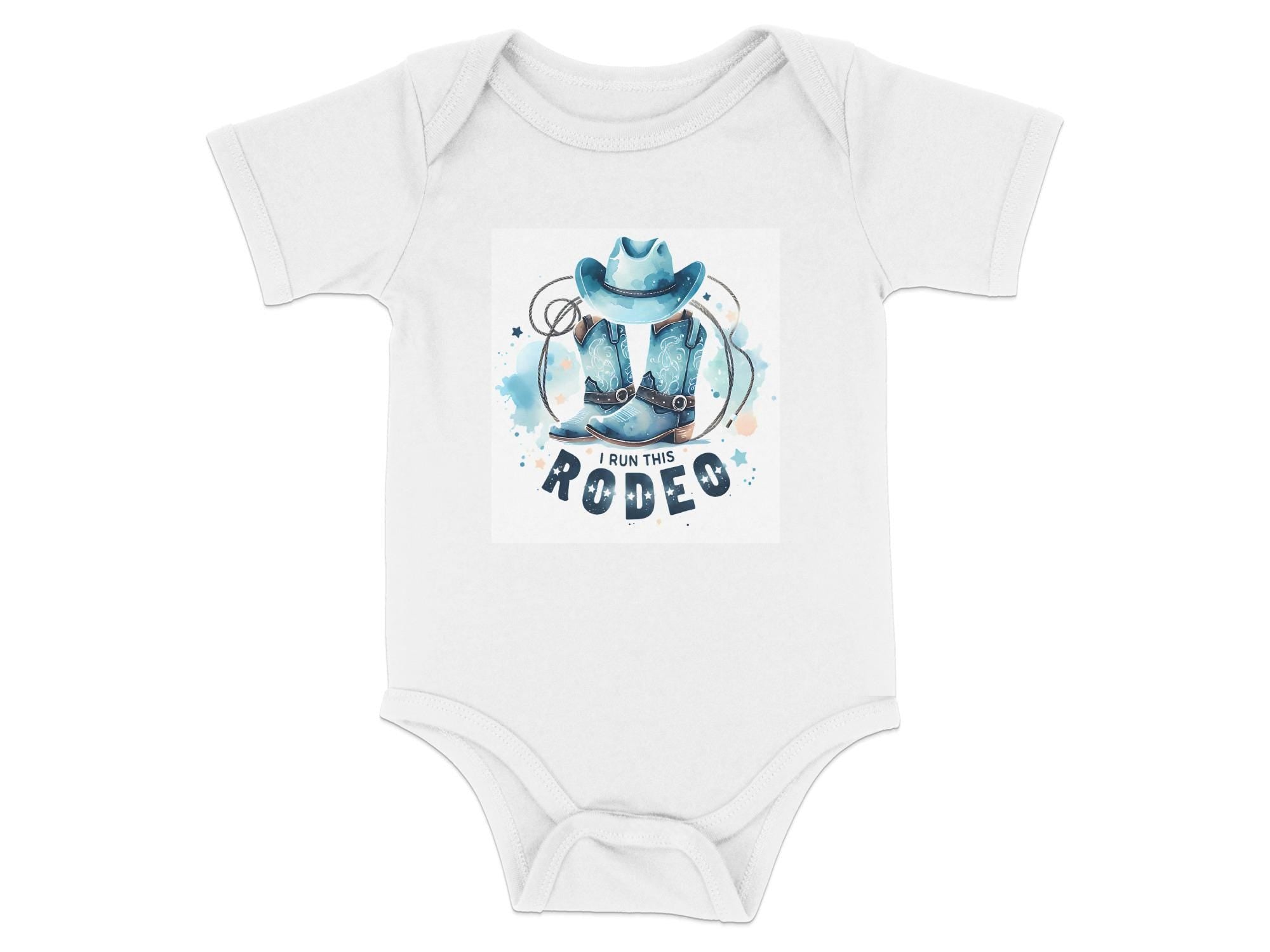 I Run This Rodeo Baby Onesie: Cowboy Boots, Western Outfit