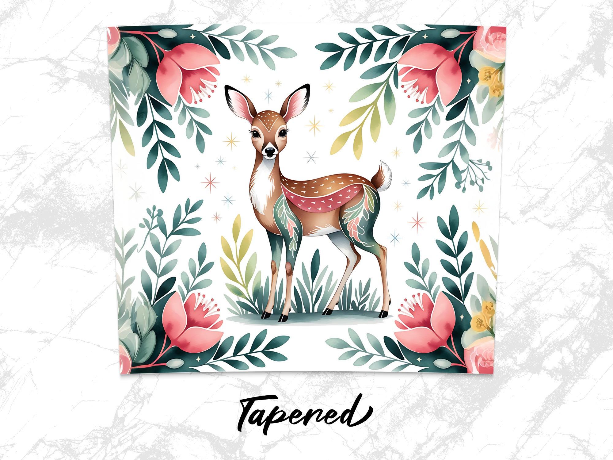 Floral Deer Tumbler Wrap: Watercolor Sublimation Design (PNG Digital Download 20oz Tumbler)