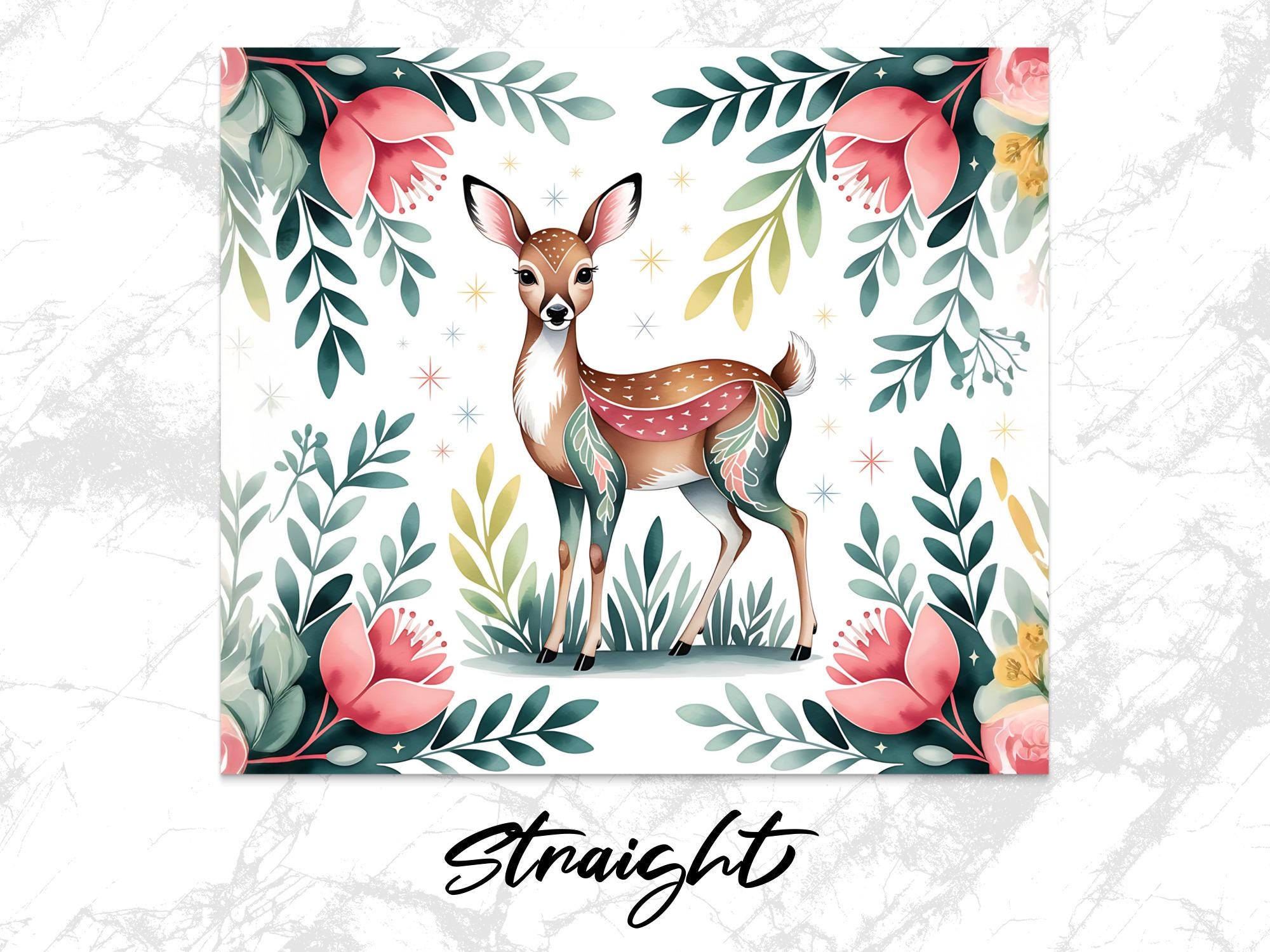 Floral Deer Tumbler Wrap: Watercolor Sublimation Design (PNG Digital Download 20oz Tumbler)