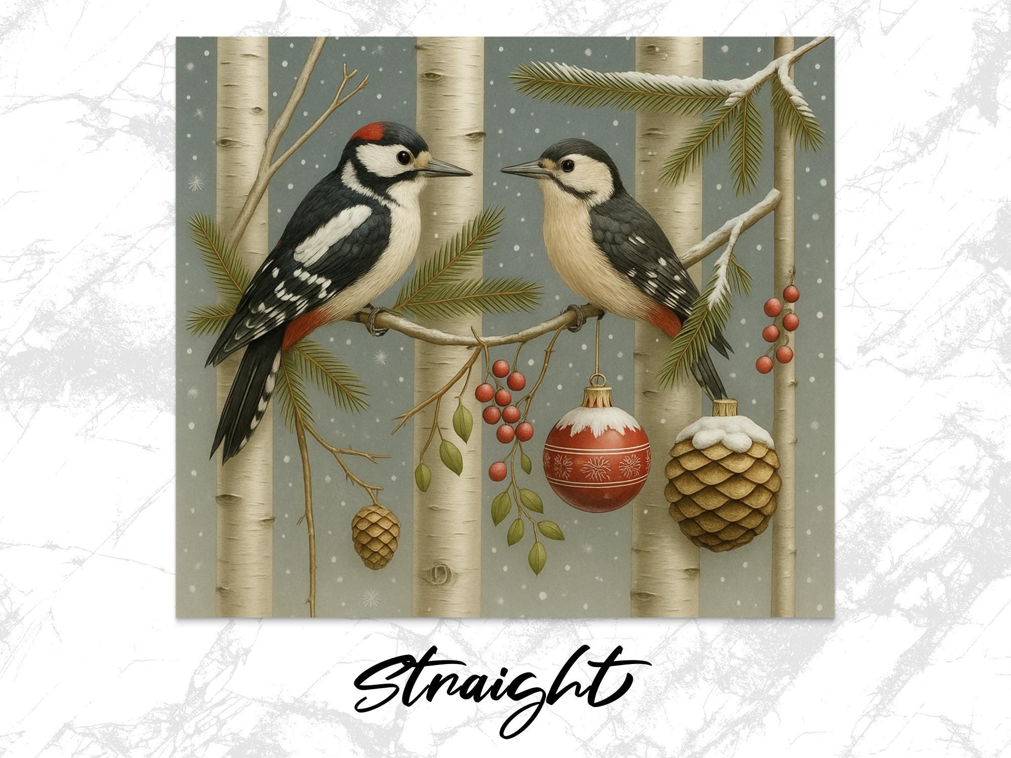Woodpecker Christmas Tumbler Wrap: Winter Bird PNG (Digital Download)