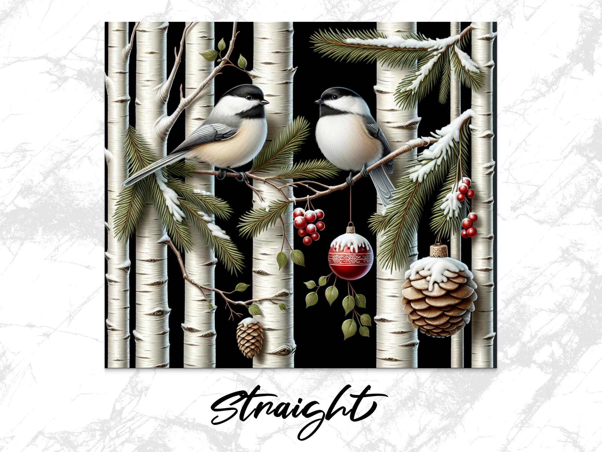 Chickadee Winter Tumbler Wrap: Birch Tree, Snow, Christmas (Digital Download)
