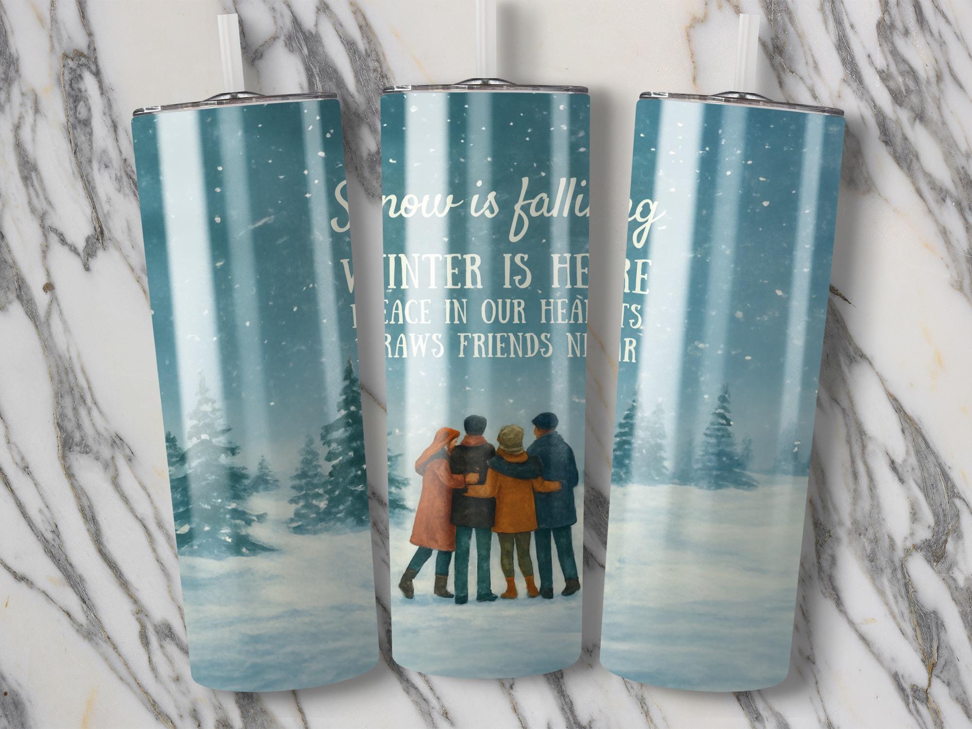 Winter Friends Tumbler Wrap: Snow Scene Sublimation Design (20oz Tumbler) (Digital Download