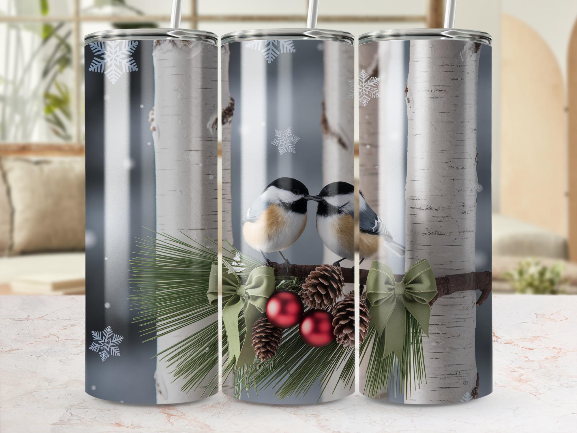 Chickadee Winter Tumbler Wrap: Birch & Pine Sublimation Design (PNG Digital Download)