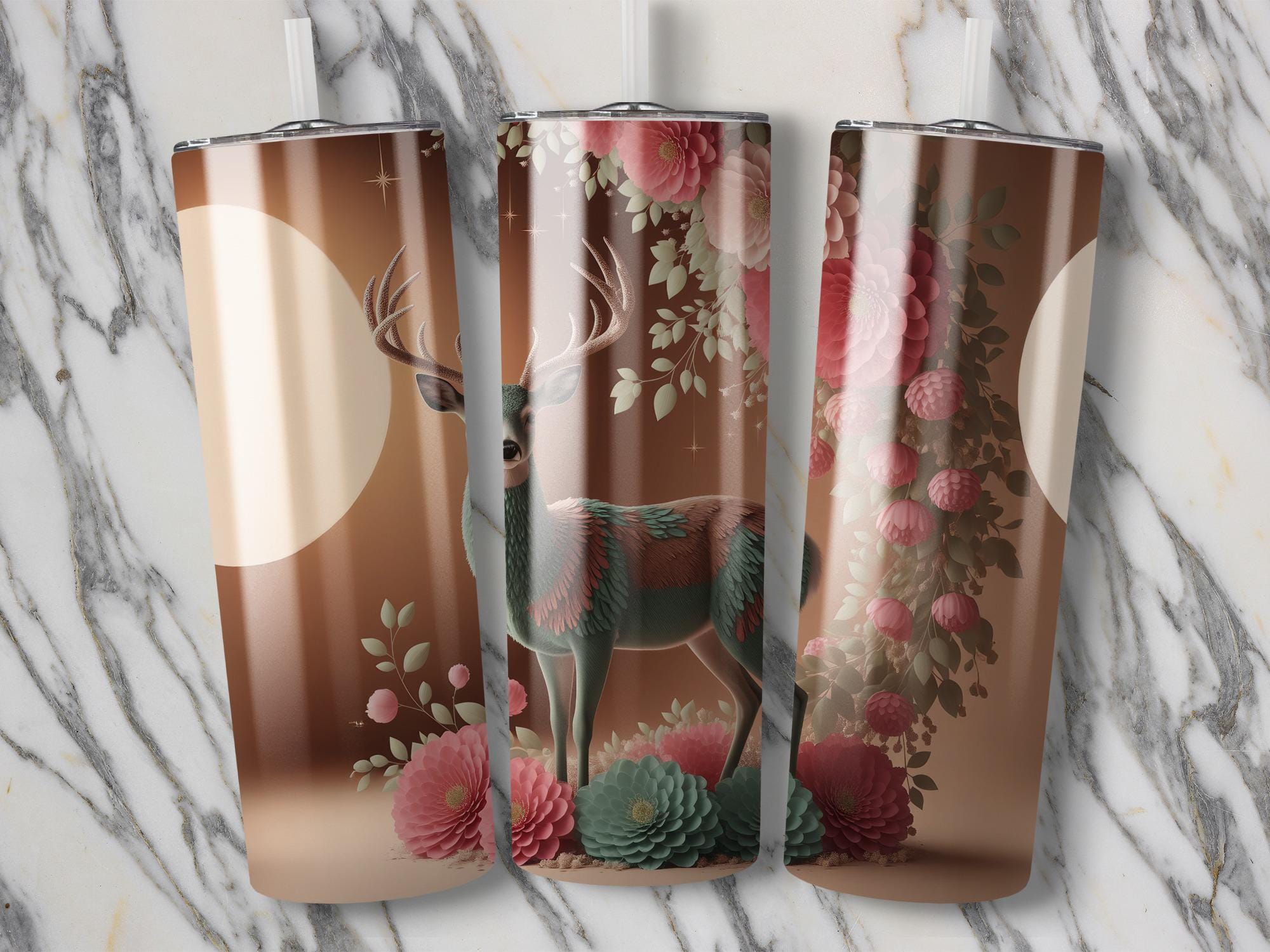 Floral Deer Tumbler Wrap: Sublimation Design PNG (Digital Download)