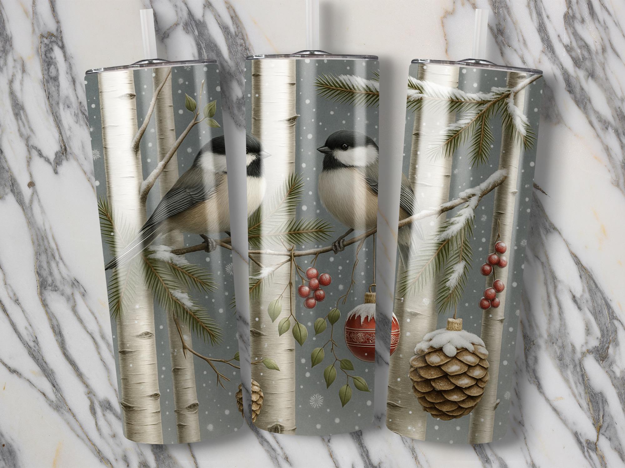 Chickadee Winter Tumbler Wrap: Christmas Bird PNG (Digital Download)