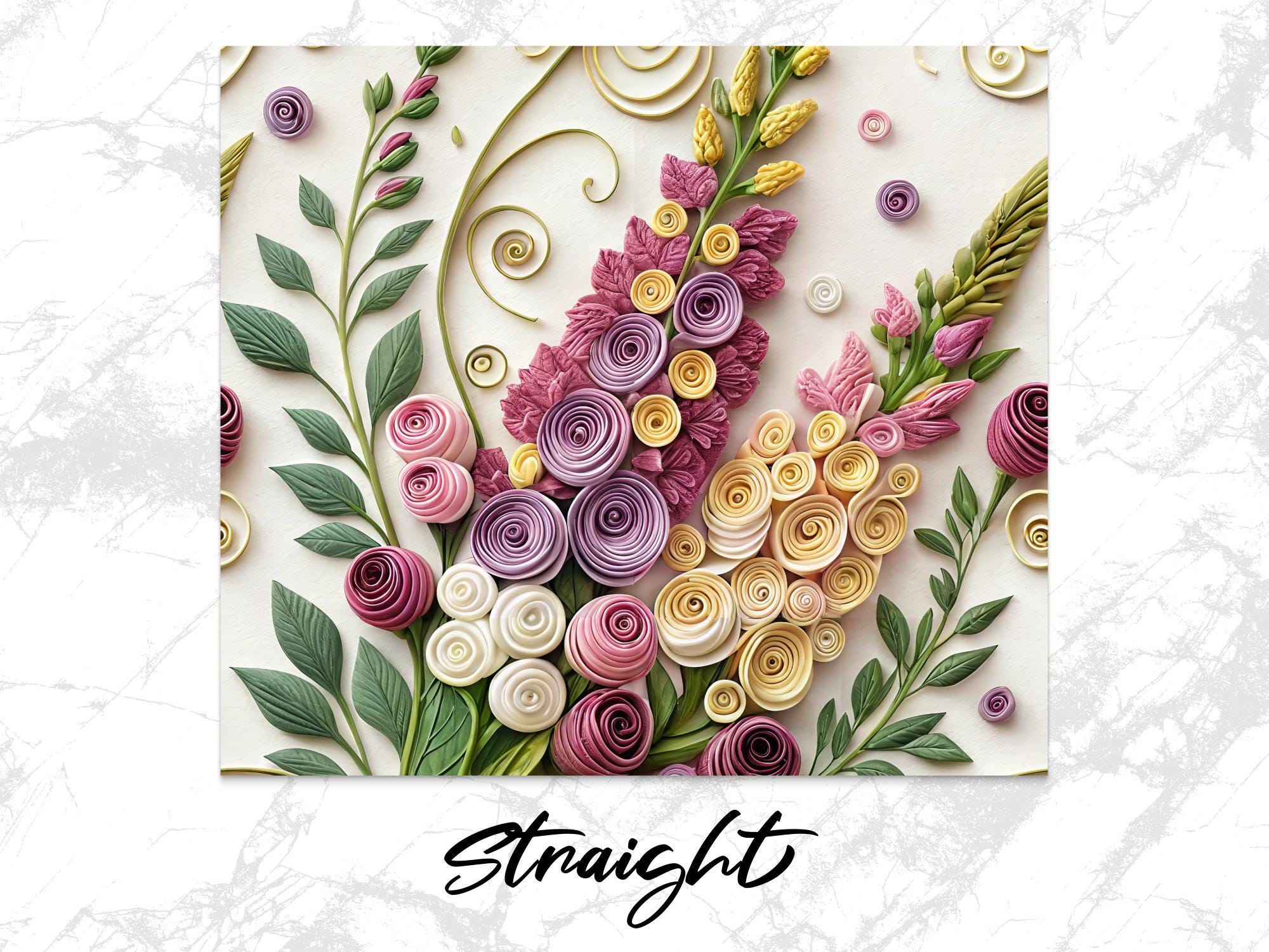 Quilled Flower Tumbler Wrap: Snapdragon Floral Sublimation Design (Digital Download)