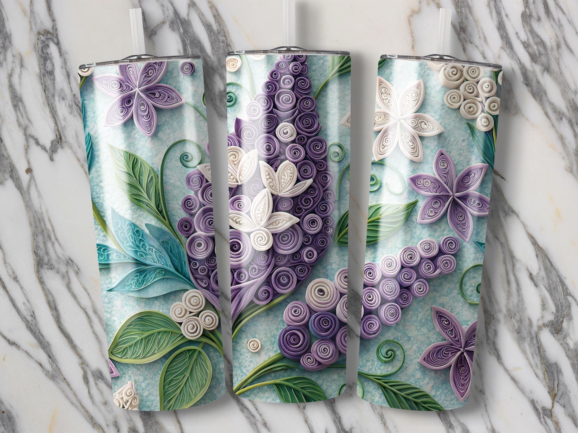 Quilled Lilac Tumbler Wrap: Spring Floral PNG Design (Digital Download 20oz Skinny Tumbler)
