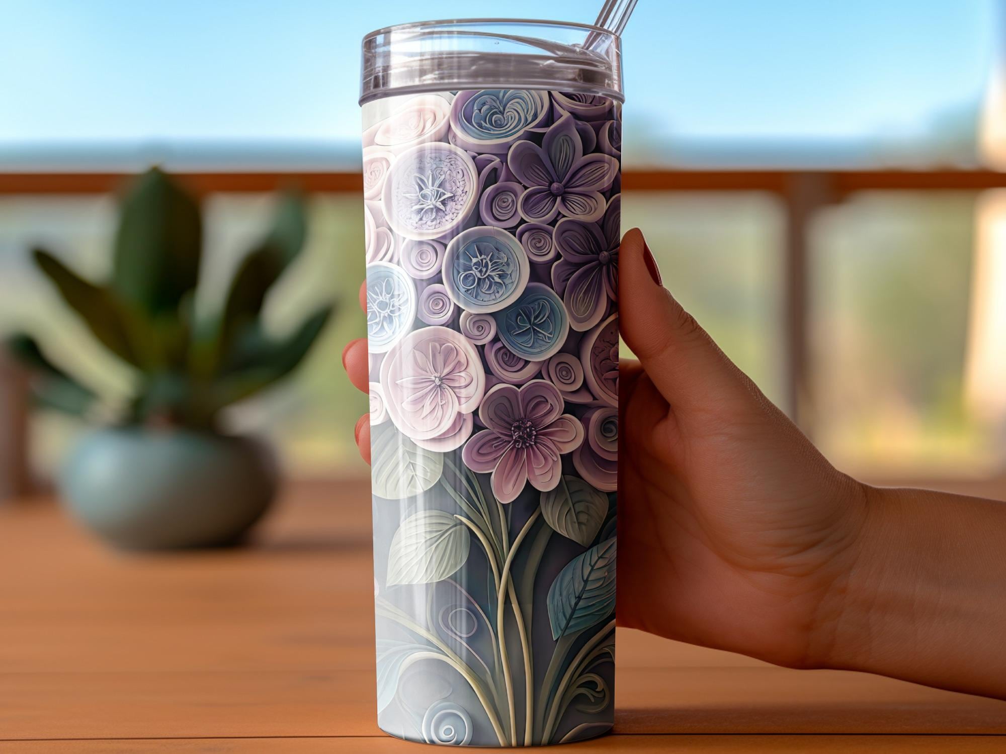 Hydrangea Floral Tumbler Wrap: 20oz Skinny Tumbler Sublimation Design (Digital Download)