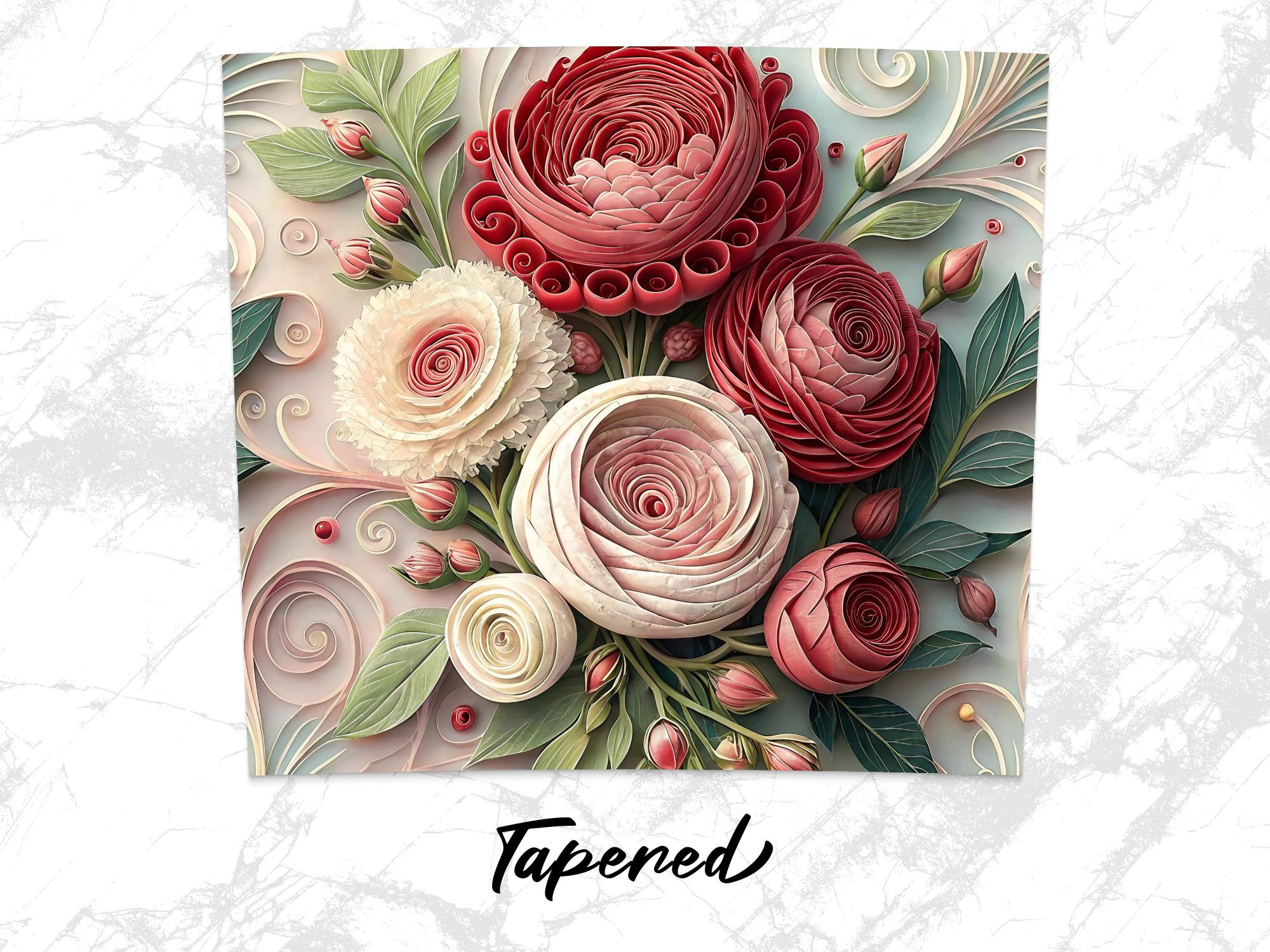 Quilled Roses Tumbler Wrap: Elegant Floral Sublimation Design (PNG Digital Download)