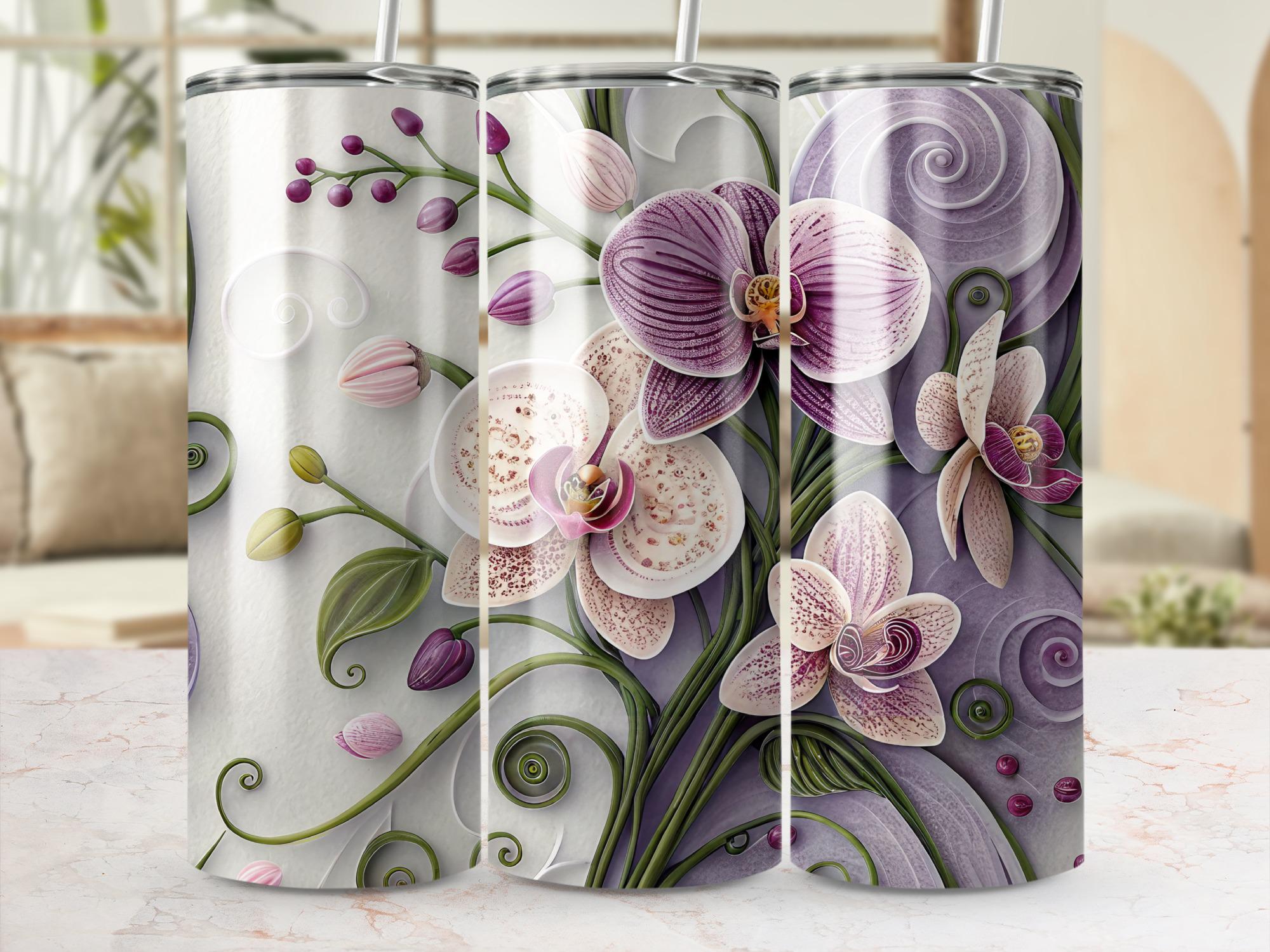 Orchid Tumbler Wrap: Purple Floral 20oz Skinny Tumbler PNG (Digital Download