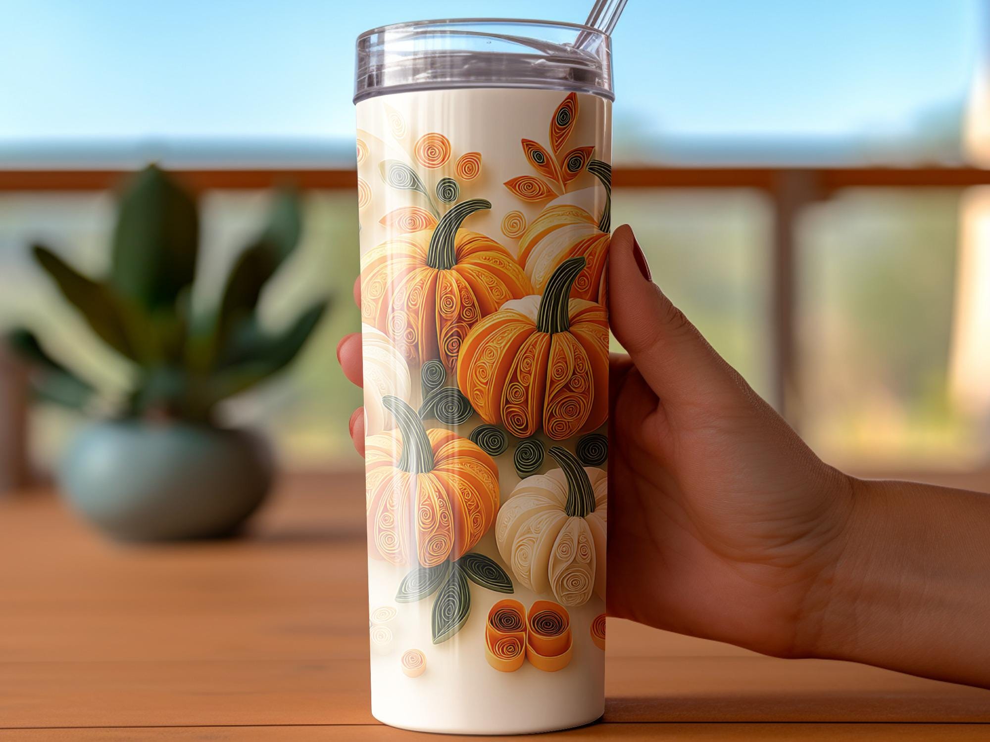 Quilled Pumpkin Tumbler Wrap: Autumn Sublimation Design (Digital Download)