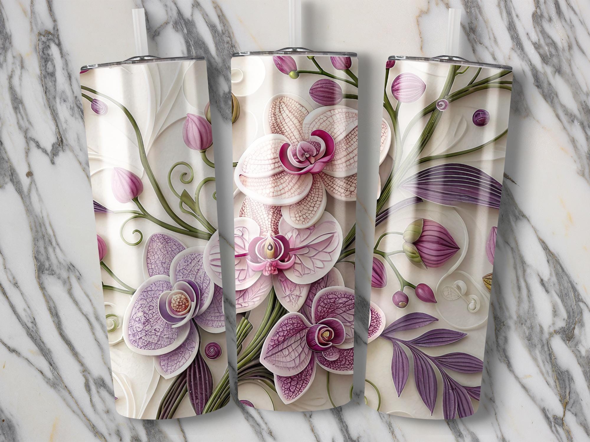 Purple Orchid Tumbler Wrap: Floral Sublimation Design (Digital Download, 20oz Tumbler PNGs)