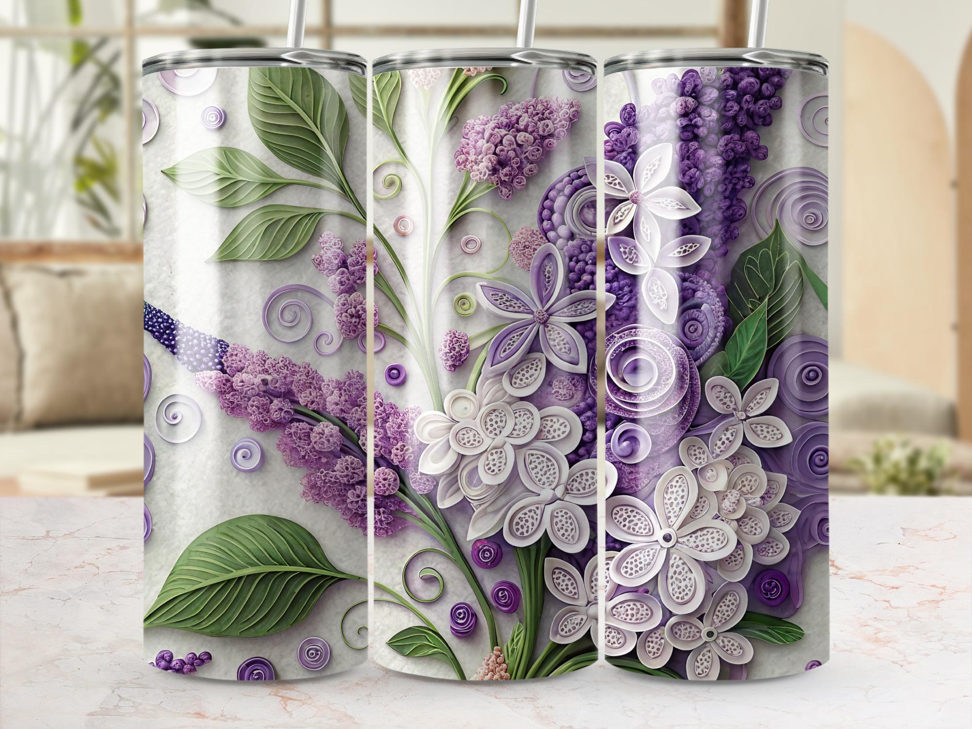 Lilac Floral Tumbler Wrap: Purple Paper Quilling PNG (Digital Download)
