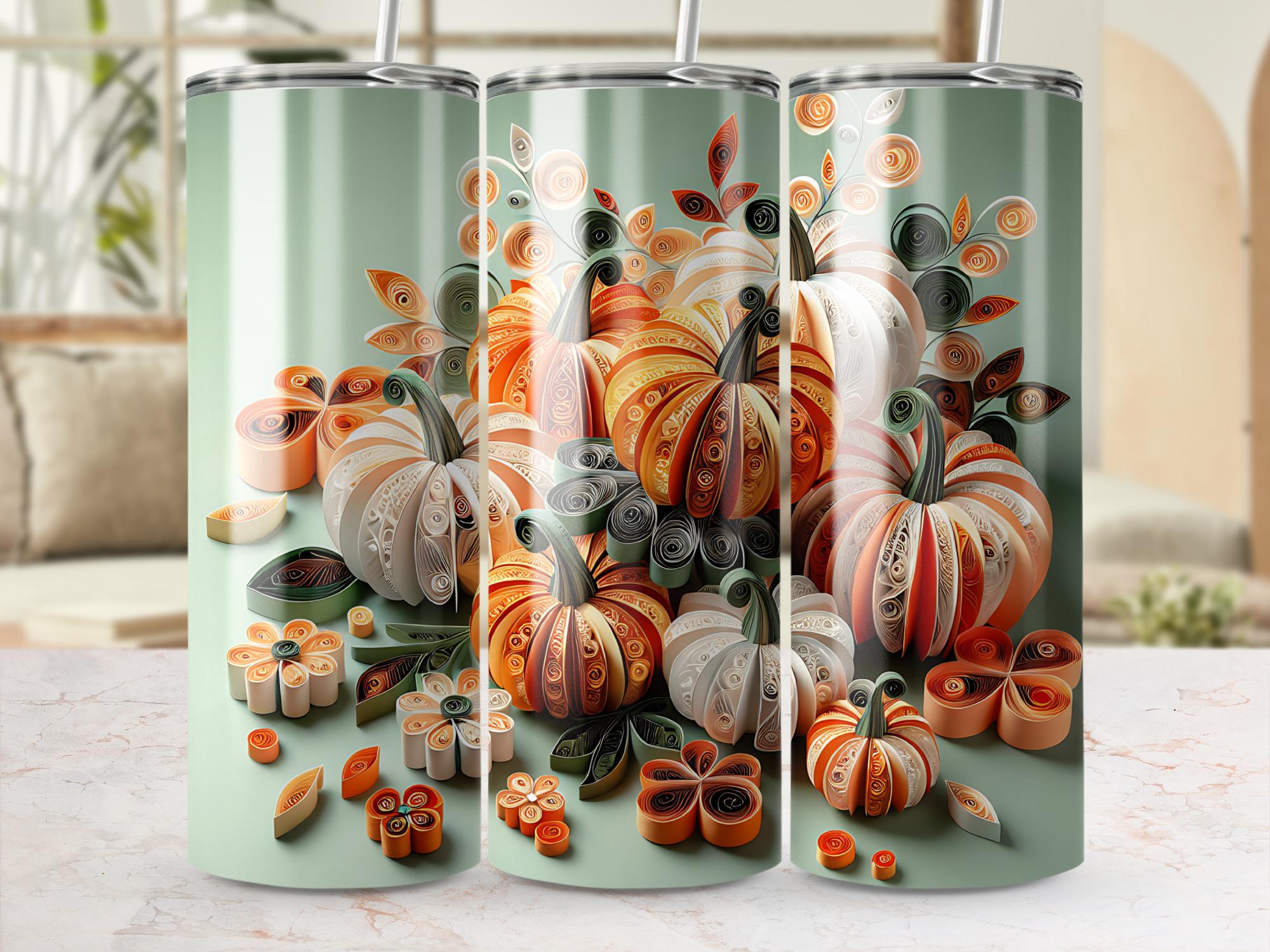 Quilled Pumpkin Tumbler Wrap: Fall Paper Art (20oz Skinny Tumbler PNG Digital Download