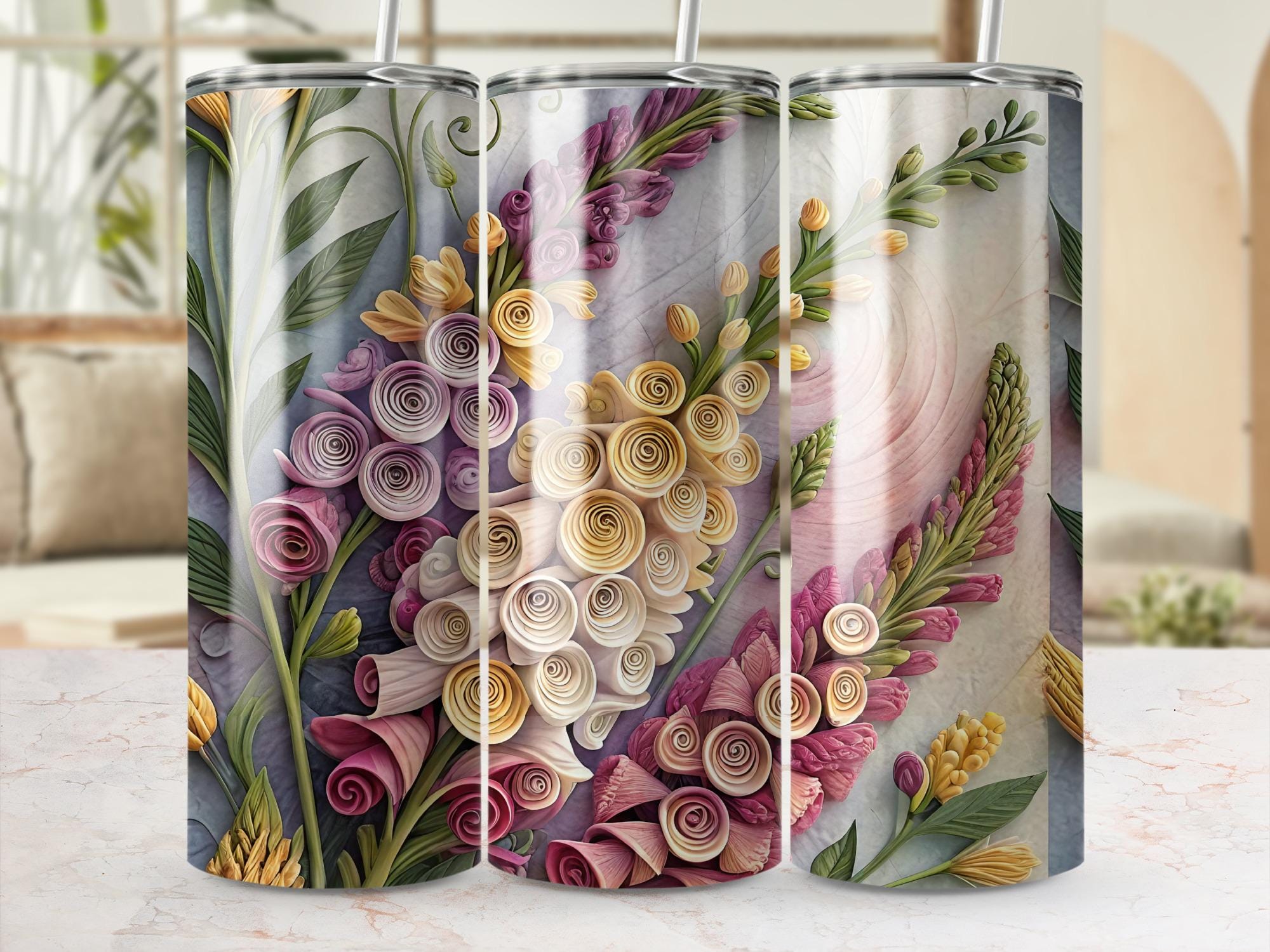 Quilled Snapdragon Flower Tumbler Wrap: 20oz Skinny Tumbler Design (PNG Digital Download)