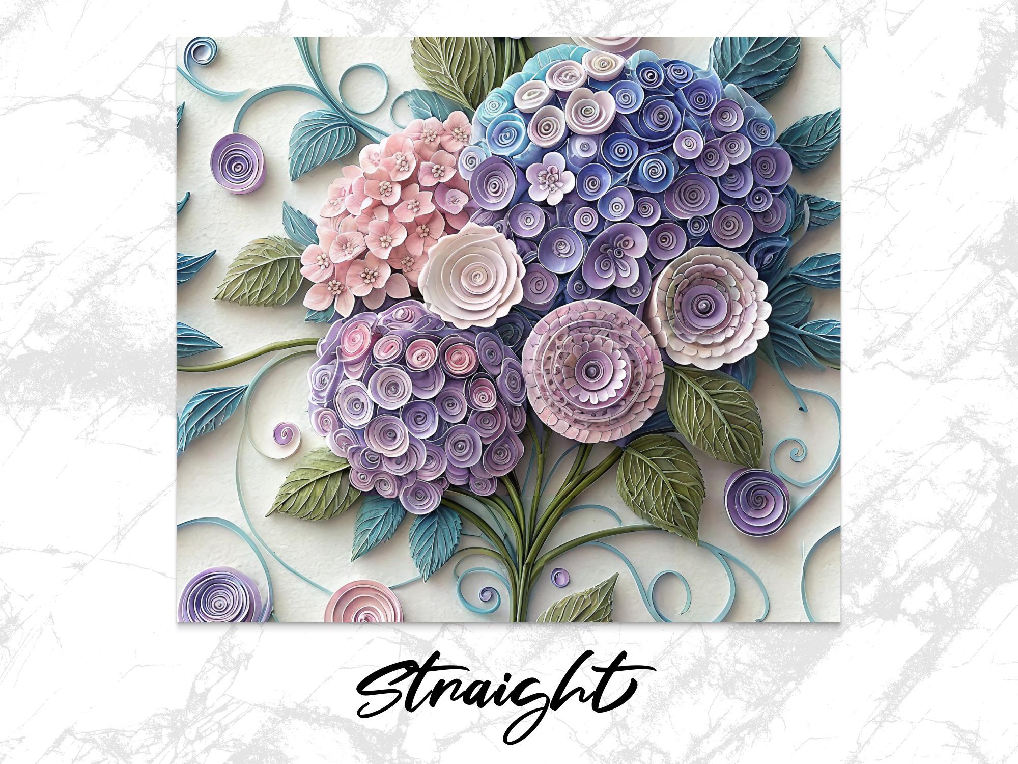 Quilled Hydrangea Tumbler Wrap: Floral Paper Art PNG (Digital Download 20oz Tumbler)