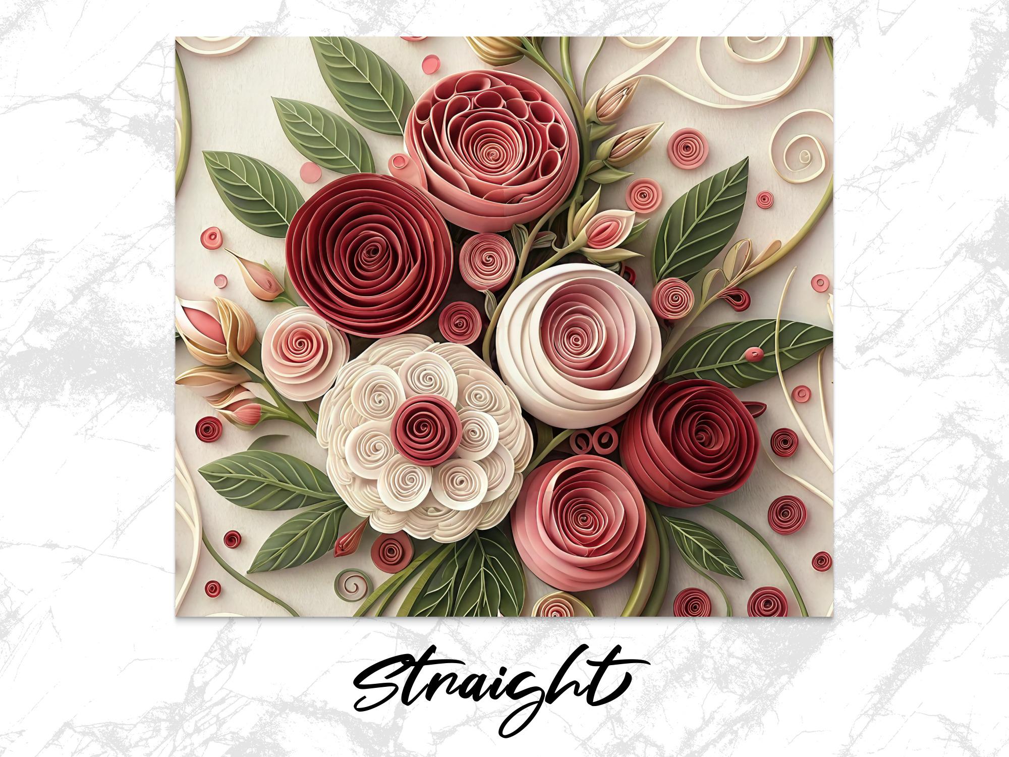 Quilling Rose Tumbler Wrap: Floral Sublimation Design (PNG Digital Download)