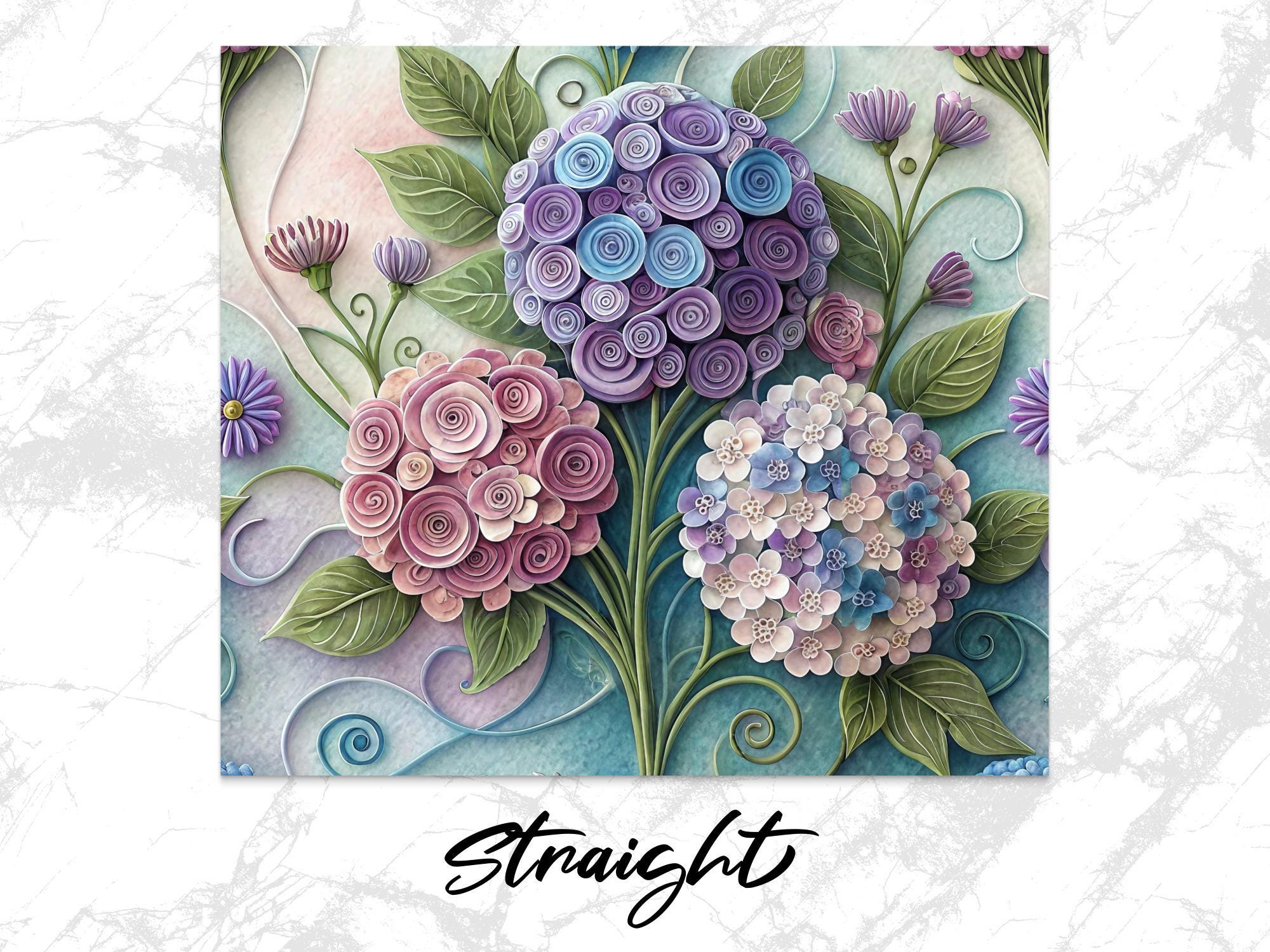 Hydrangea Tumbler Wrap: Paper Quilling Flower Design (PNG Digital Download)