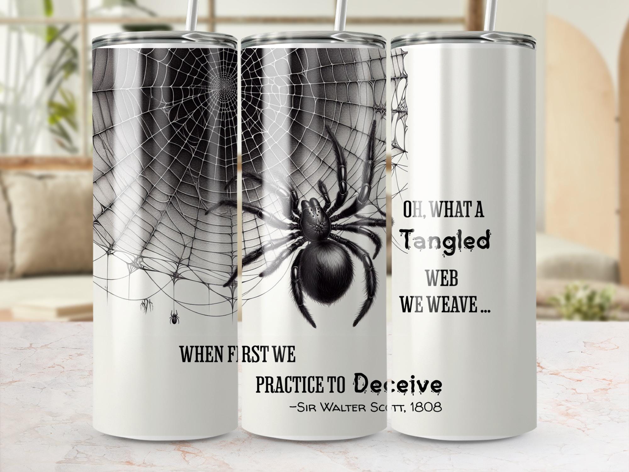 Gothic Spider Web Tumbler Wrap: Deceive Quote PNG (Digital Download