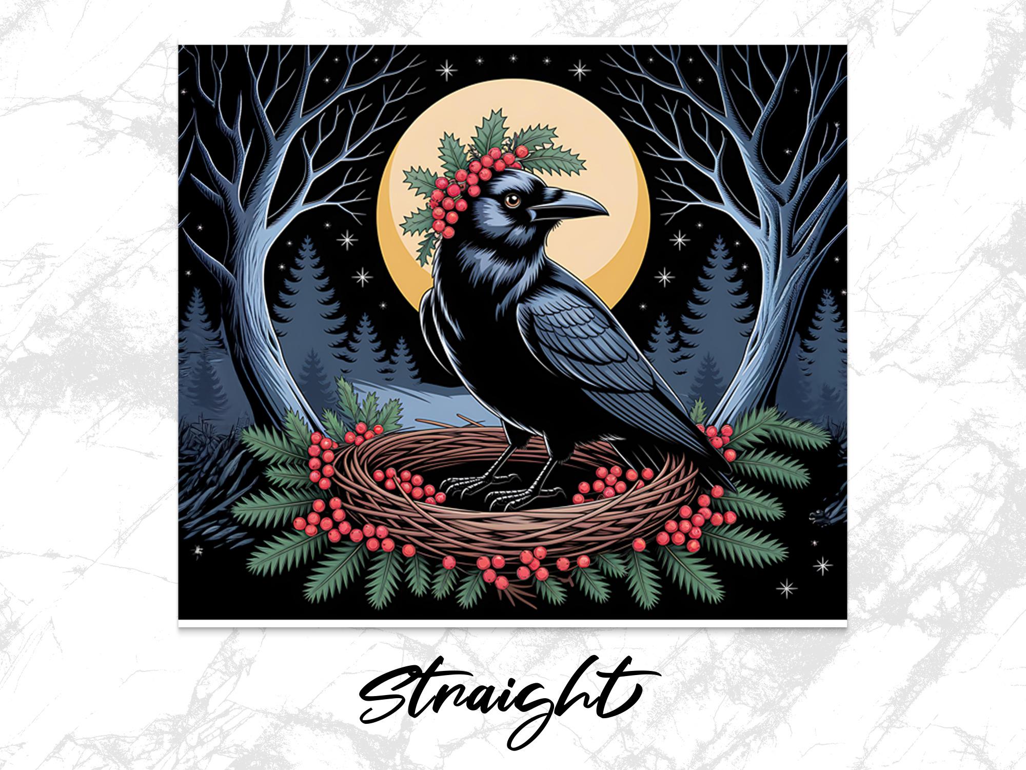 Raven Tumbler Wrap: Winter Forest Crow PNG (Digital Download)