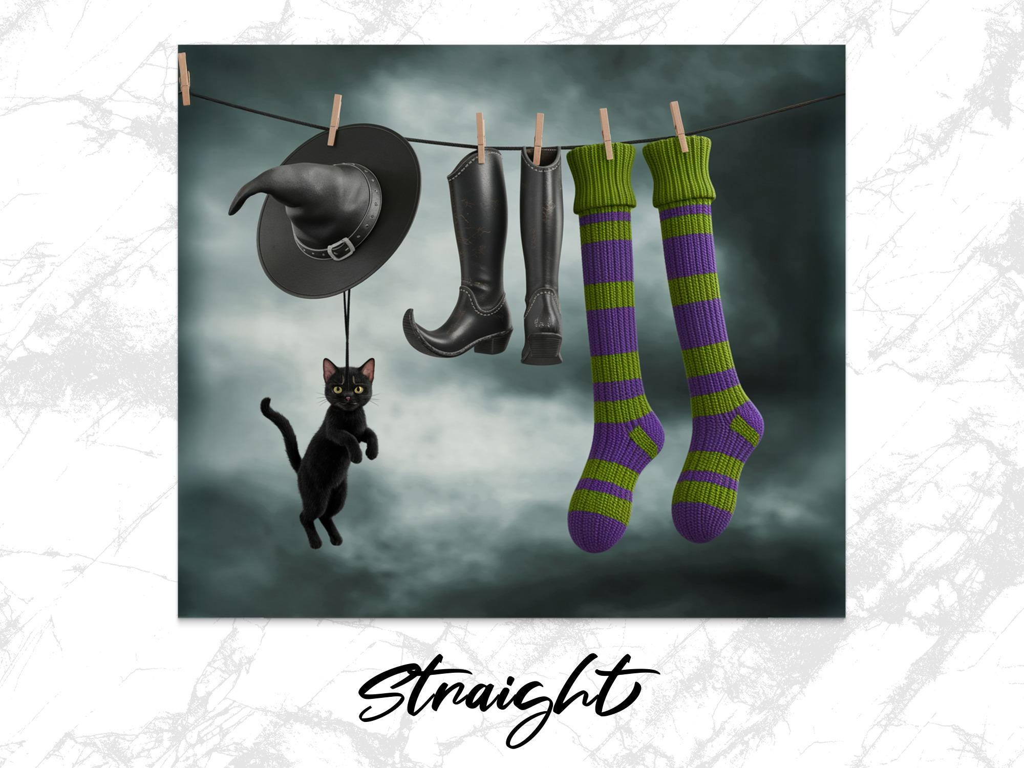 Witch Tumbler Wrap: Halloween Cat & Apparel Design (PNG Digital Download 20oz Skinny Tumbler Template)