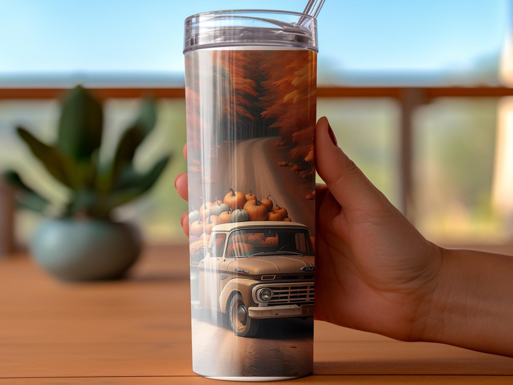 Fall Old Truck Tumbler Wrap: Autumn Road PNG Design (Digital Download)