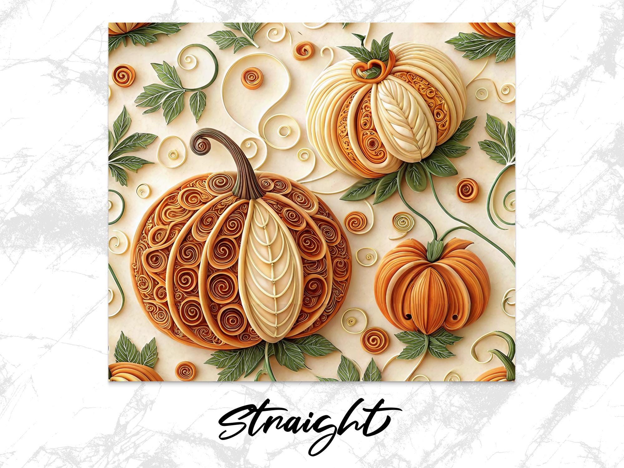 Quilled Pumpkins Tumbler Wrap: Fall Sublimation Design (PNG Digital Download 20oz Skinny Tumbler)