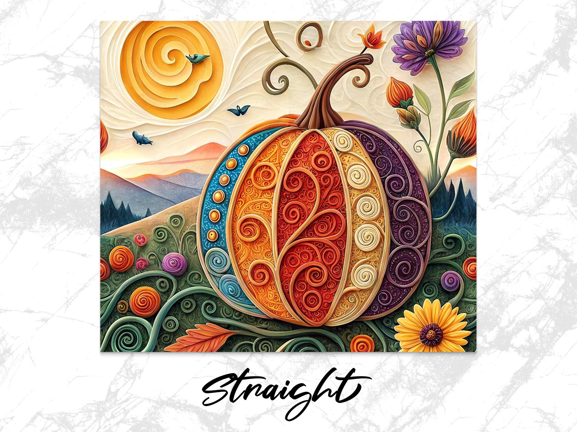 Ornate Pumpkin Tumbler Wrap: Colorful Fall Design (Digital Download PNG File)