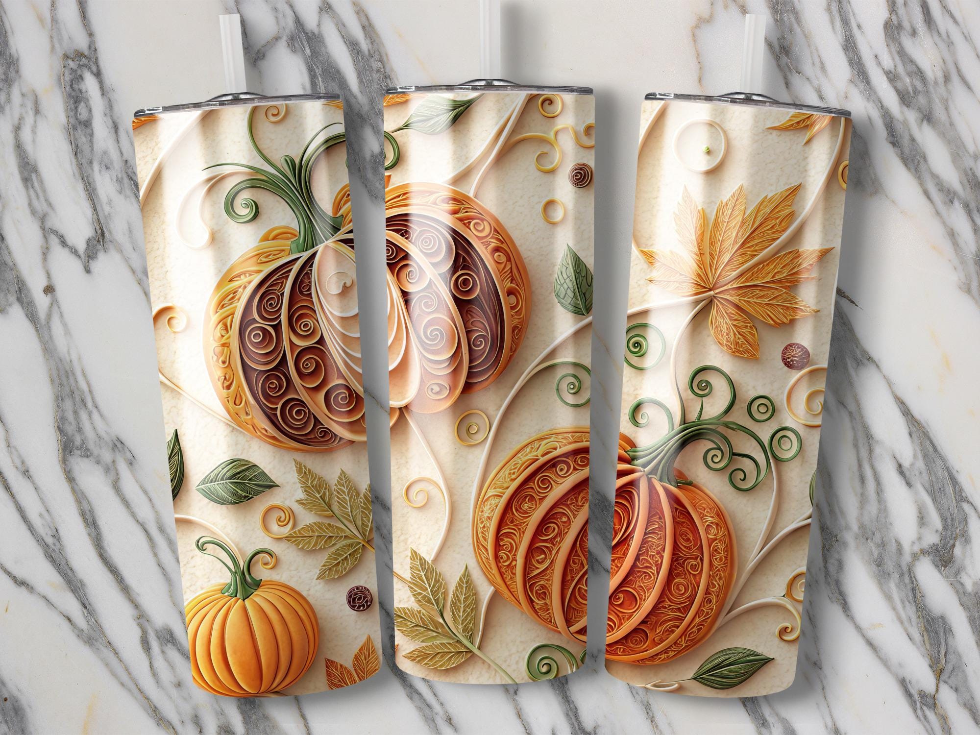 Fall Leaves Pumpkin Tumbler Wrap: Autumn Sublimation Design (Digital Download