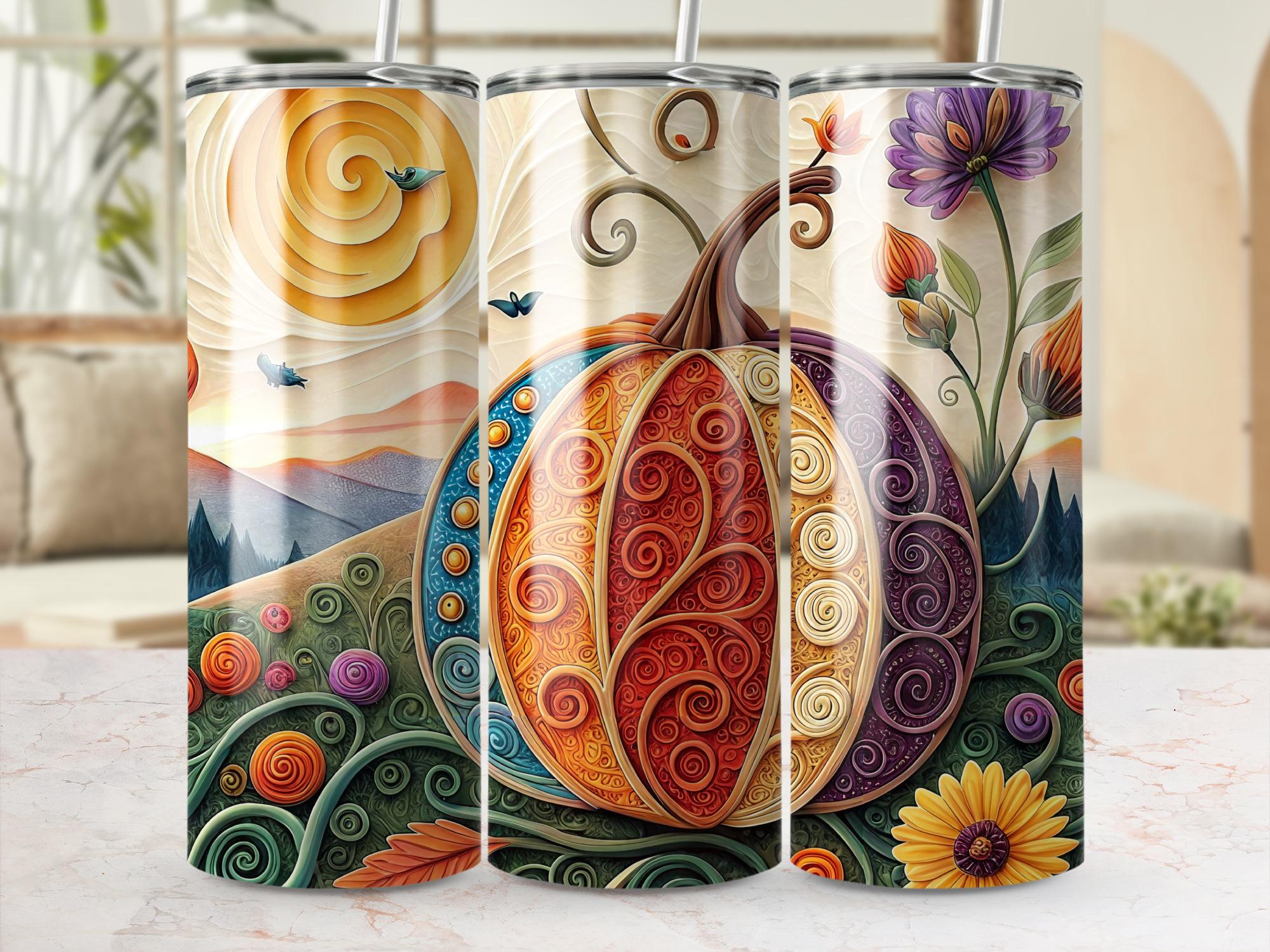 Ornate Pumpkin Tumbler Wrap: Colorful Fall Design (Digital Download PNG File)