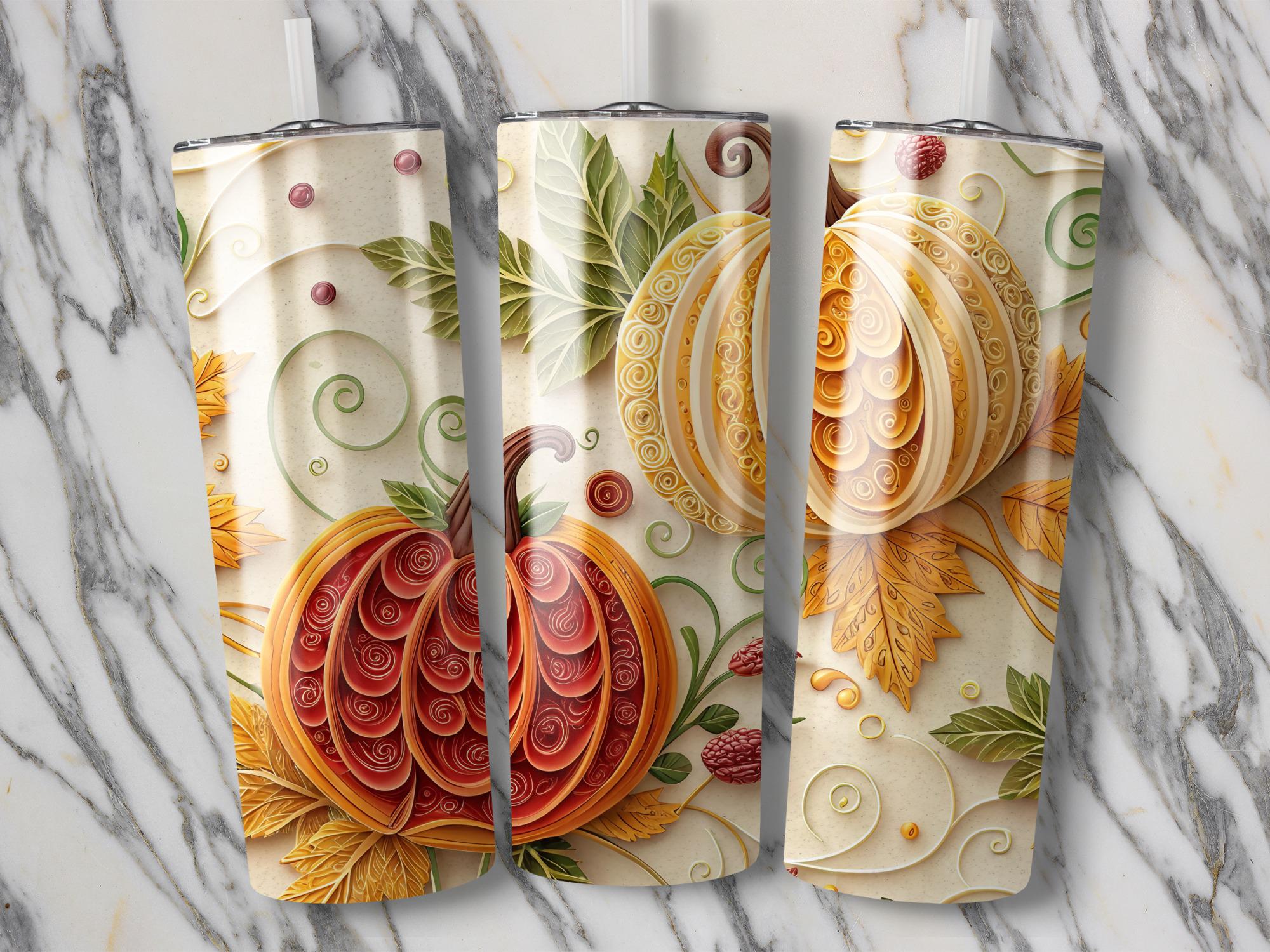 Fall Pumpkin Tumbler Wrap: Autumn Leaves Sublimation Design (Digital Download)