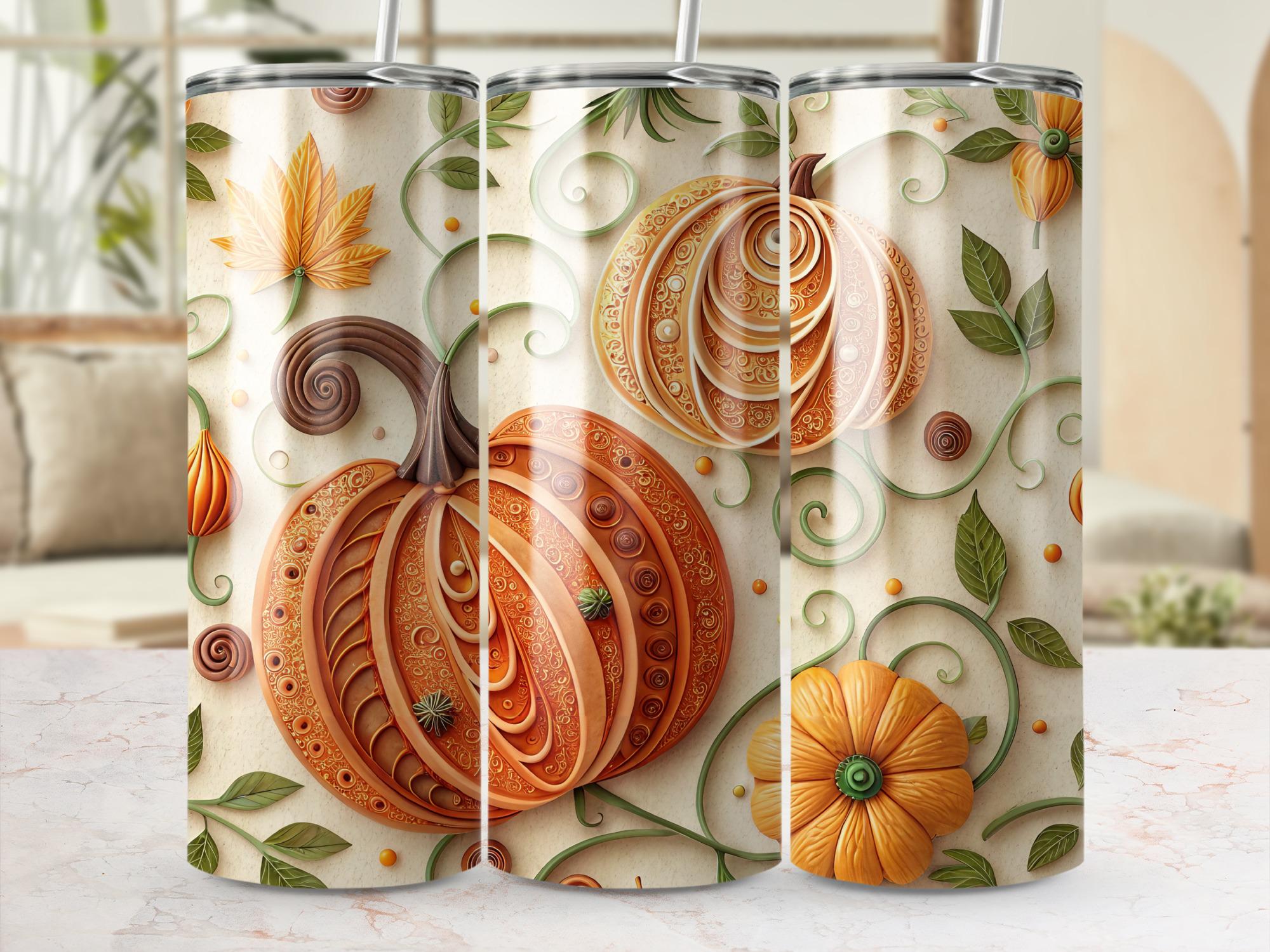 Pumpkin Tumbler Wrap: Autumn Sublimation Design for 20oz Skinny Tumbler (PNG Digital Download