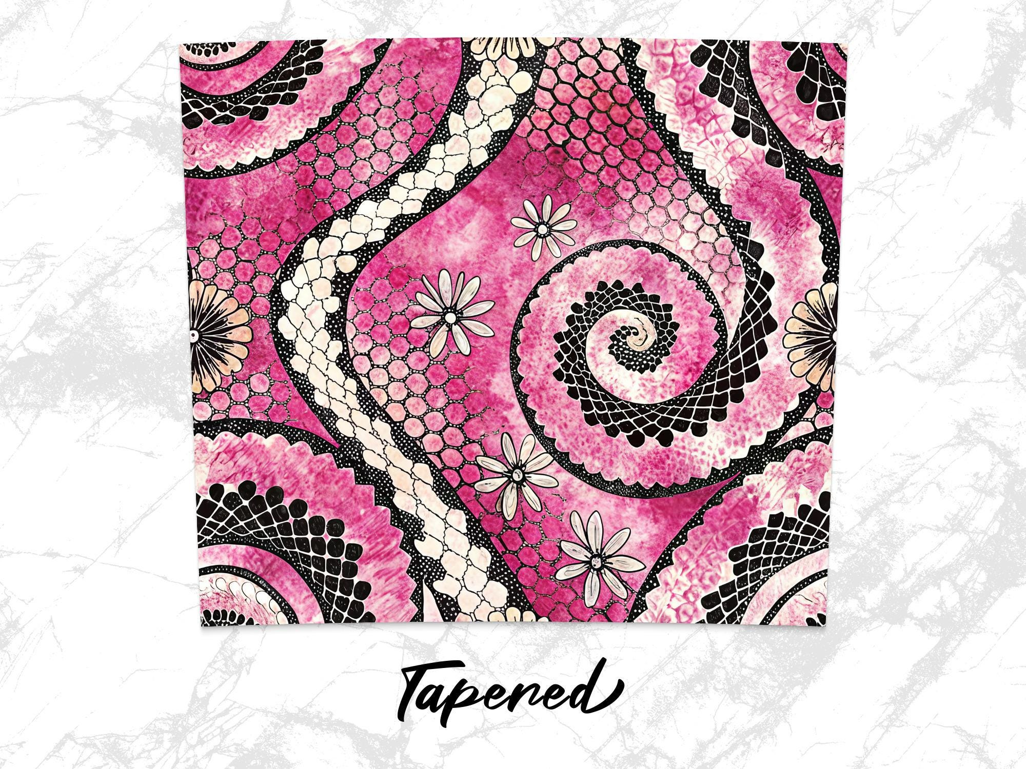 Pink Floral Tumbler Wrap, Daisy Flower Pattern 20 oz Sublimation Skinny Tumbler, Spiral Lace Design, Digital Download