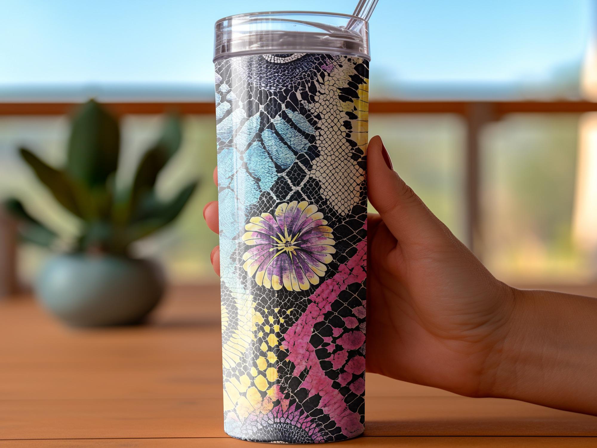 Floral Snakeskin Tumbler Wrap: Rainbow 20 oz Skinny Tumbler (Digital Download Design