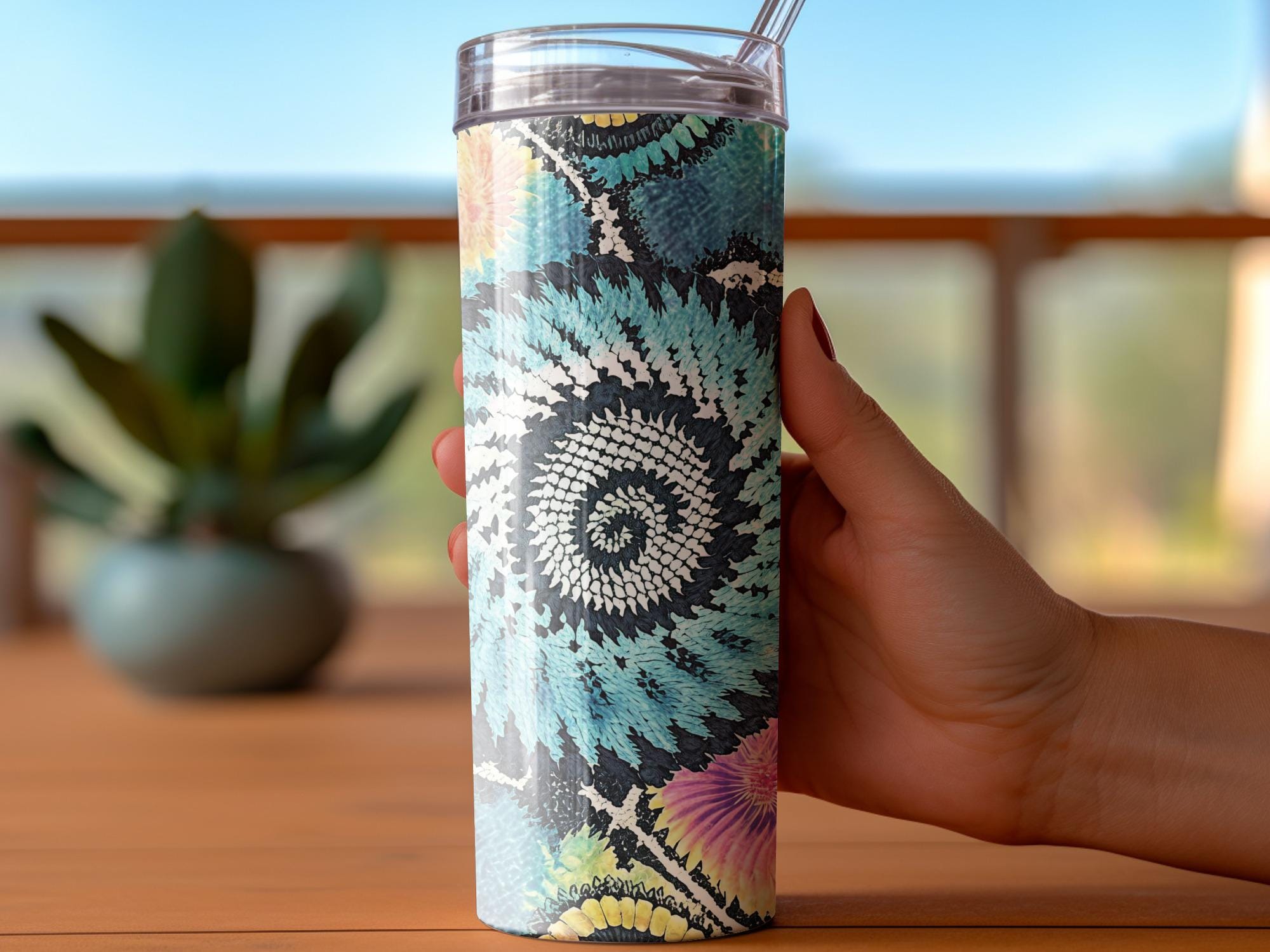Floral Crochet Tumbler Wrap PNG: Colorful Spiral Design (Digital Download)